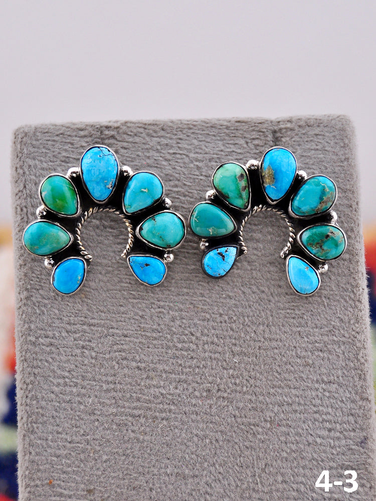 Southwest Handmade Emerald Valley with White Water & Sterling Silver Post Earrings