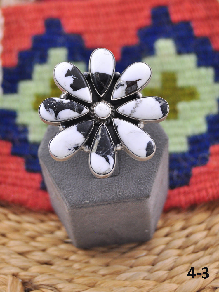 Southwest Made White Buffalo & Sterling Silver Adjustable Ring