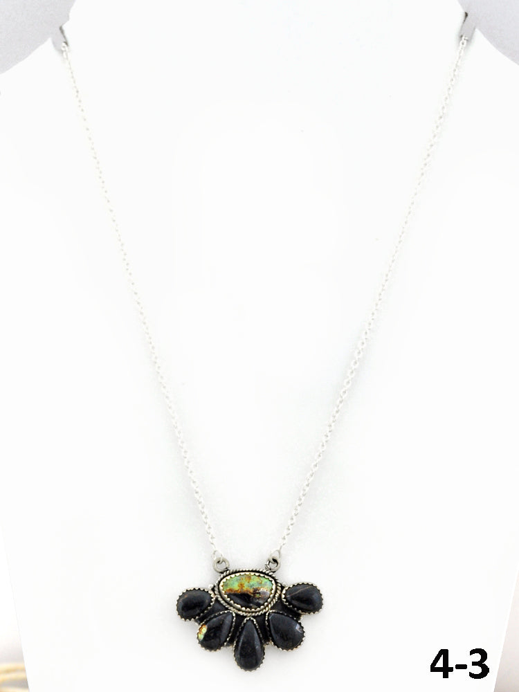 Southwest Made Black Jack Turquoise & Sterling Silver Necklace