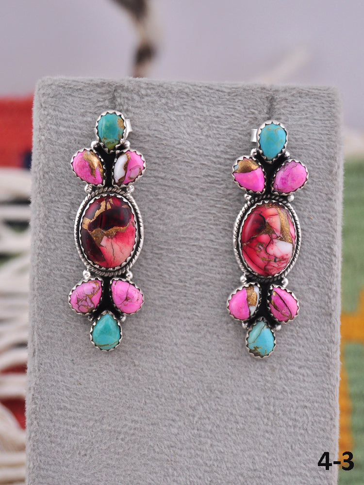 Southwest Made Multi Stone & Sterling Silver Post Earrings