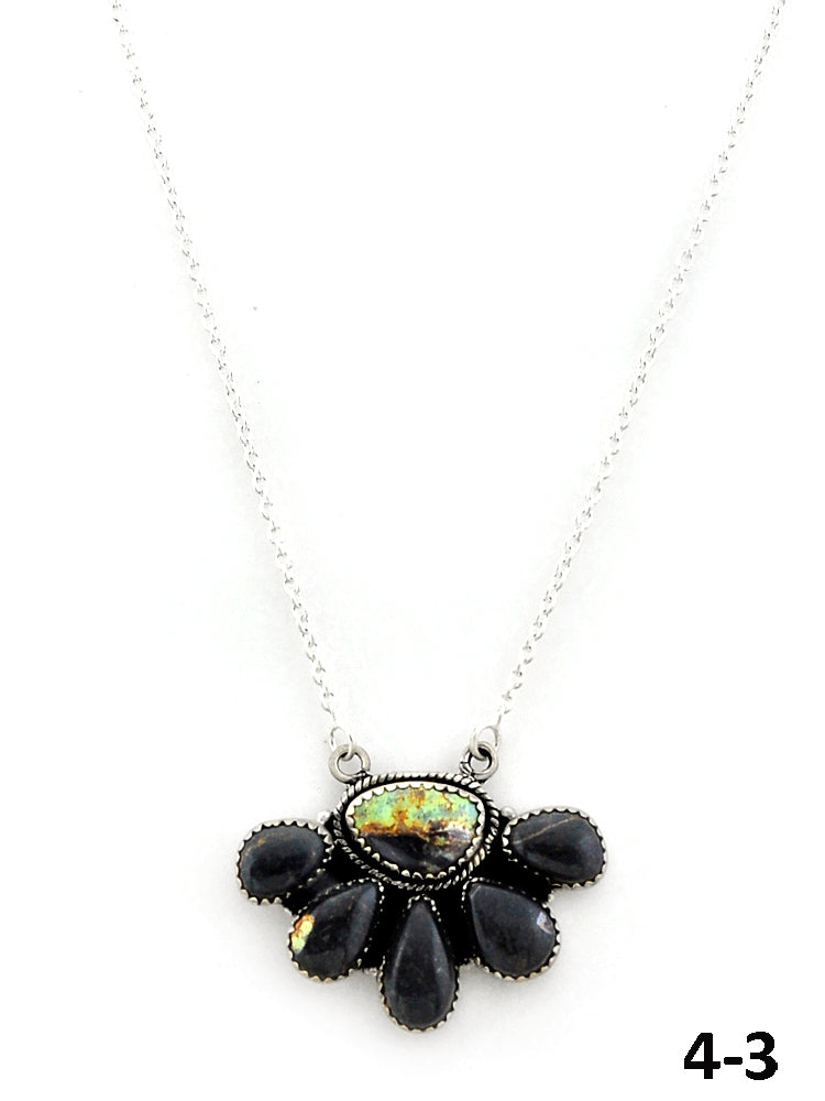 Southwest Made Black Jack Turquoise & Sterling Silver Necklace