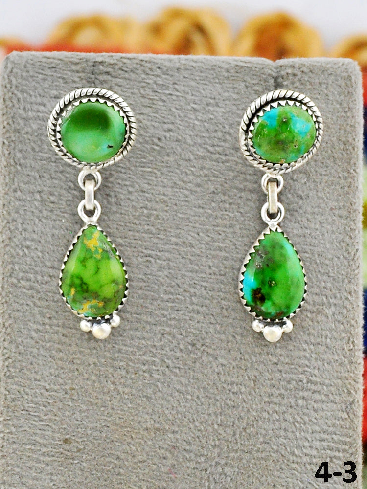 Southwest Made Sonoran Mountain Turquoise & Sterling Silver Post Dangle Earrings