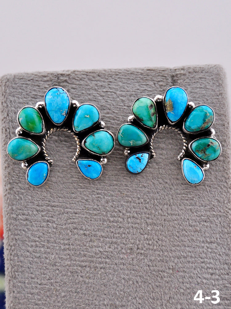 Southwest Handmade Emerald Valley with White Water & Sterling Silver Post Earrings