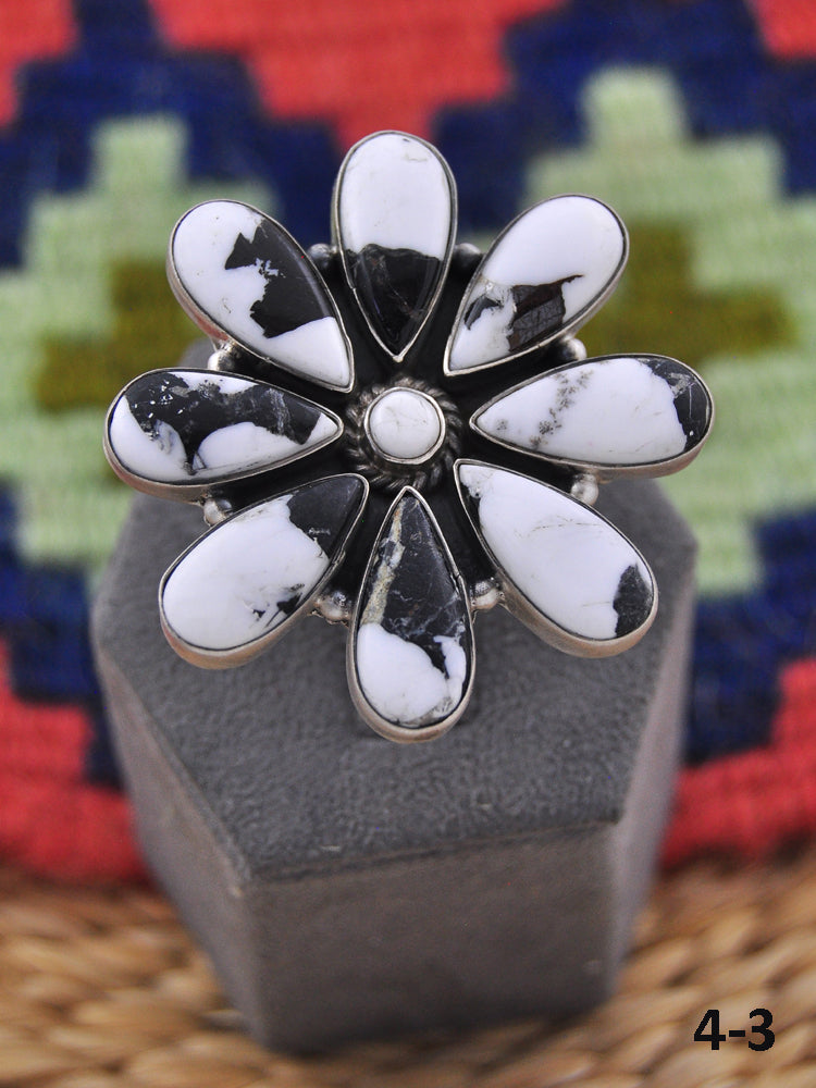 Southwest Made White Buffalo & Sterling Silver Adjustable Ring