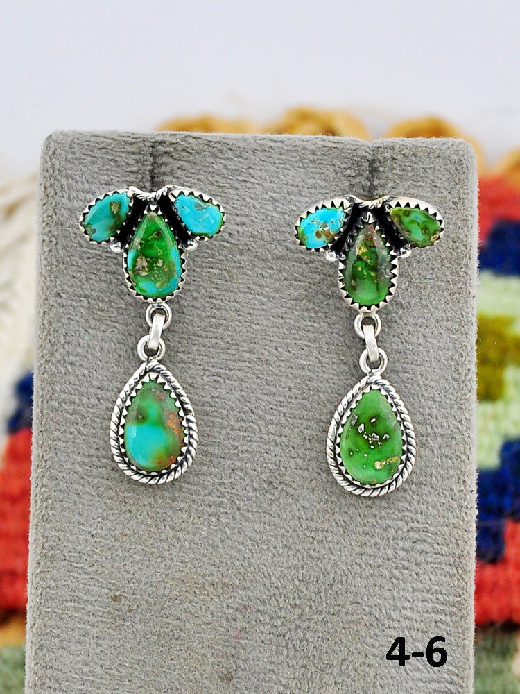 Southwest Made Sonoran Mountain Turquoise & Sterling Silver Post Dangle Earrings