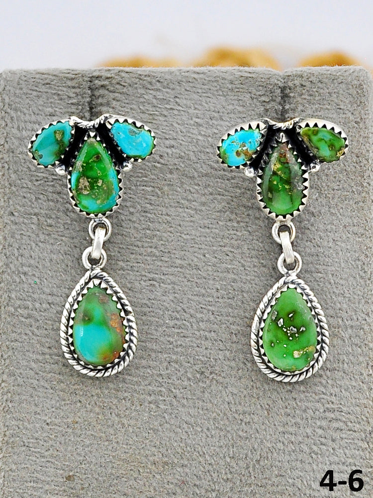 Southwest Made Sonoran Mountain Turquoise & Sterling Silver Post Dangle Earrings