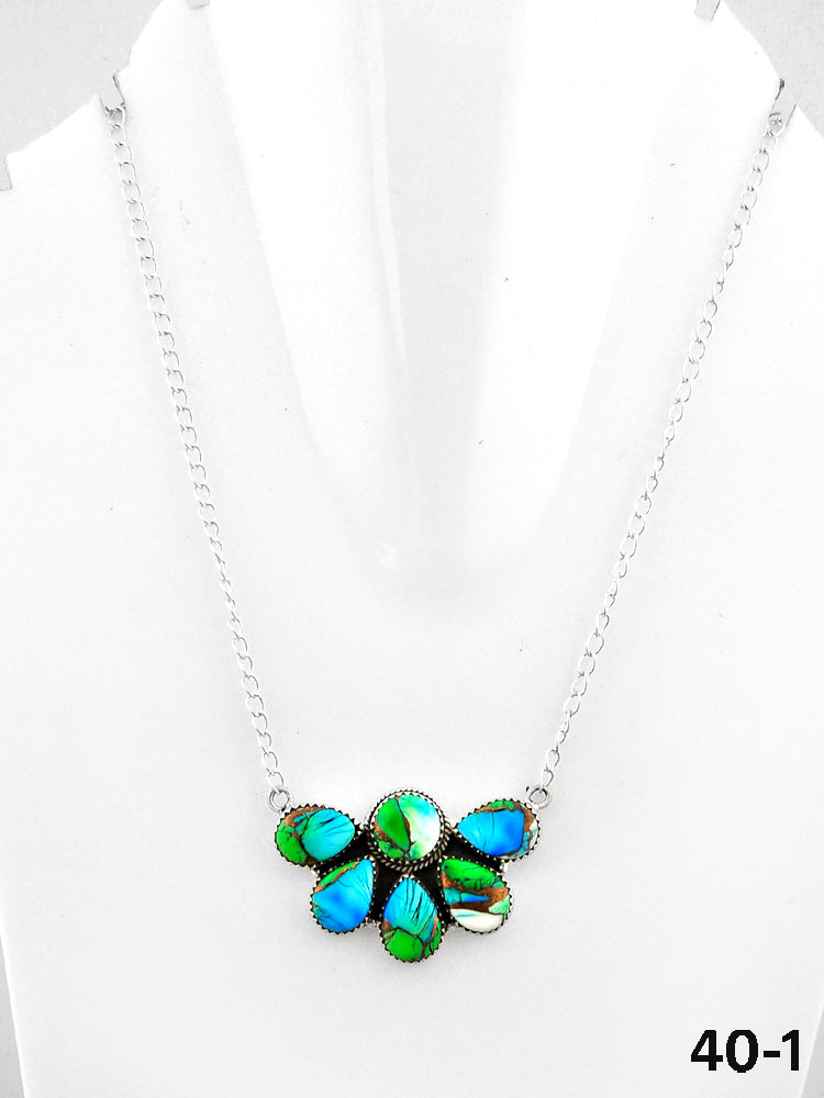 Southwest Handmade Peacock Dahlia & Sterling Silver Necklace