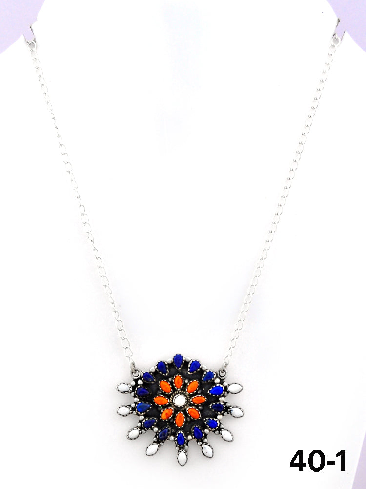 Southwest Made Lapis, White Buffalo with Orange Mohave & Sterling Silver Necklace