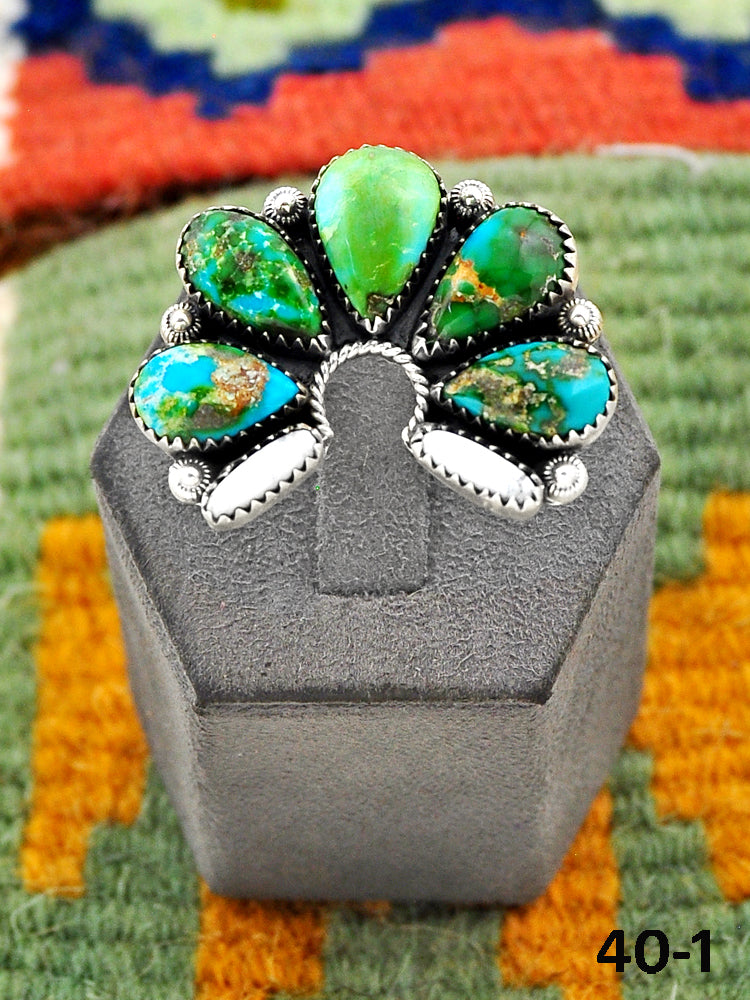Southwest Handmade Sonoran Turquoise with White Buffalo & Sterling Silver Adjustable Ring