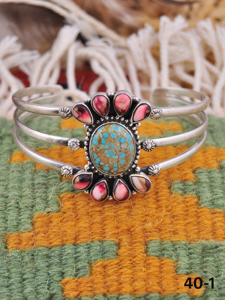 Southwest Made Multi Stone & Sterling Silver Cuff Bracelet
