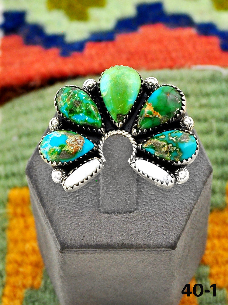Southwest Handmade Sonoran Turquoise with White Buffalo & Sterling Silver Adjustable Ring