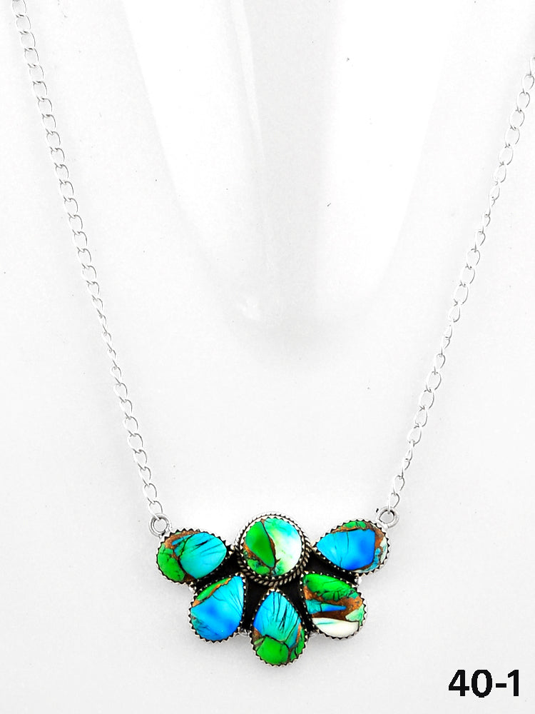 Southwest Handmade Peacock Dahlia & Sterling Silver Necklace