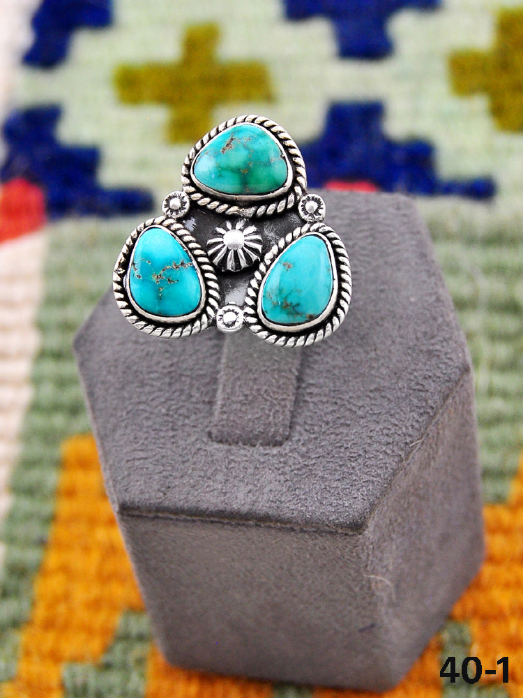 Southwest Handmade Emerald Valley Turquoise & Sterling Silver Adjustable Ring