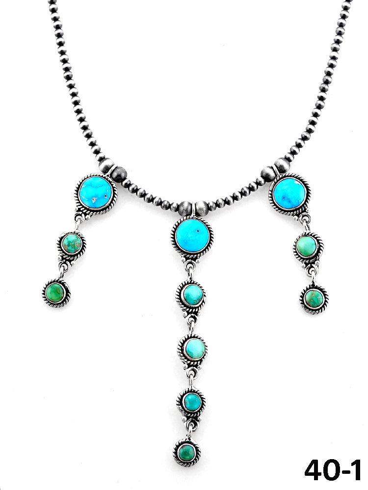 Southwest Handmade Emerald Valley with White Water Turquoise & Sterling Silver Beaded Necklace