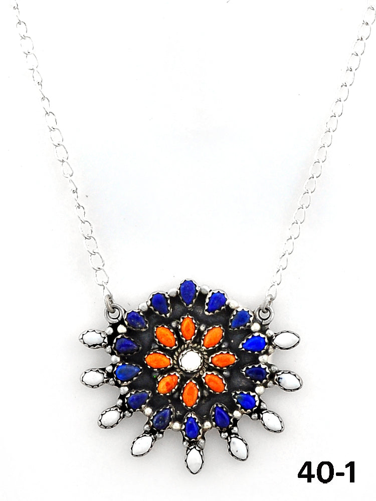 Southwest Made Lapis, White Buffalo with Orange Mohave & Sterling Silver Necklace