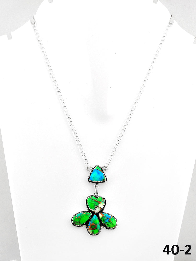 Southwest Handmade Peacock Dahlia & Sterling Silver Necklace