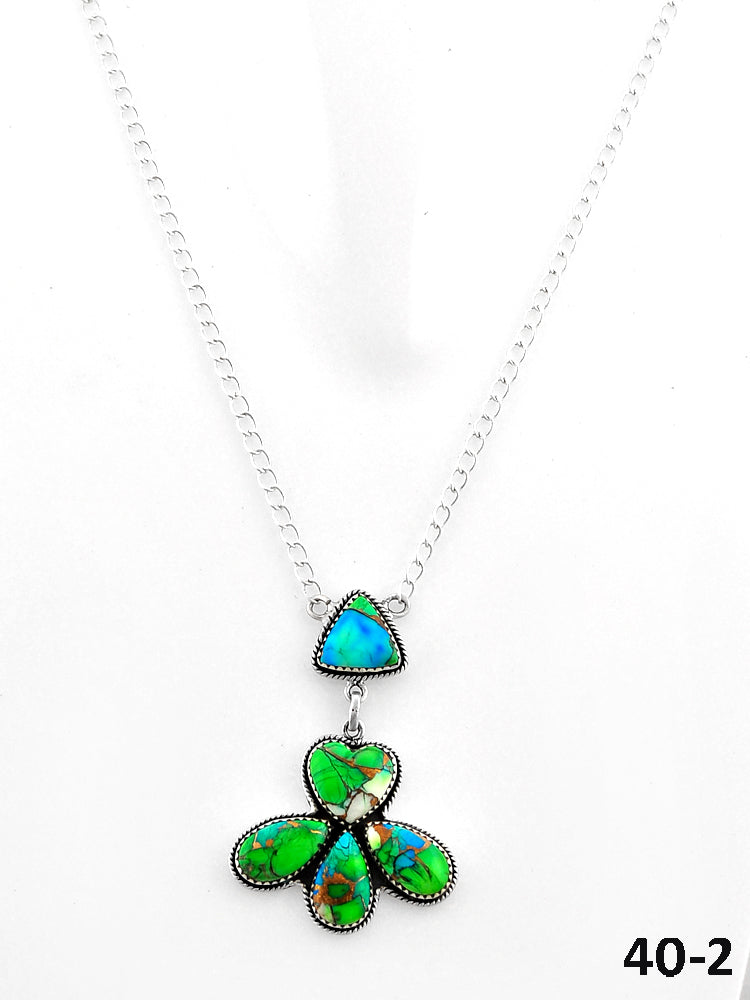 Southwest Handmade Peacock Dahlia & Sterling Silver Necklace