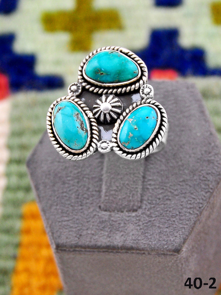 Southwest Handmade Emerald Valley Turquoise & Sterling Silver Adjustable Ring