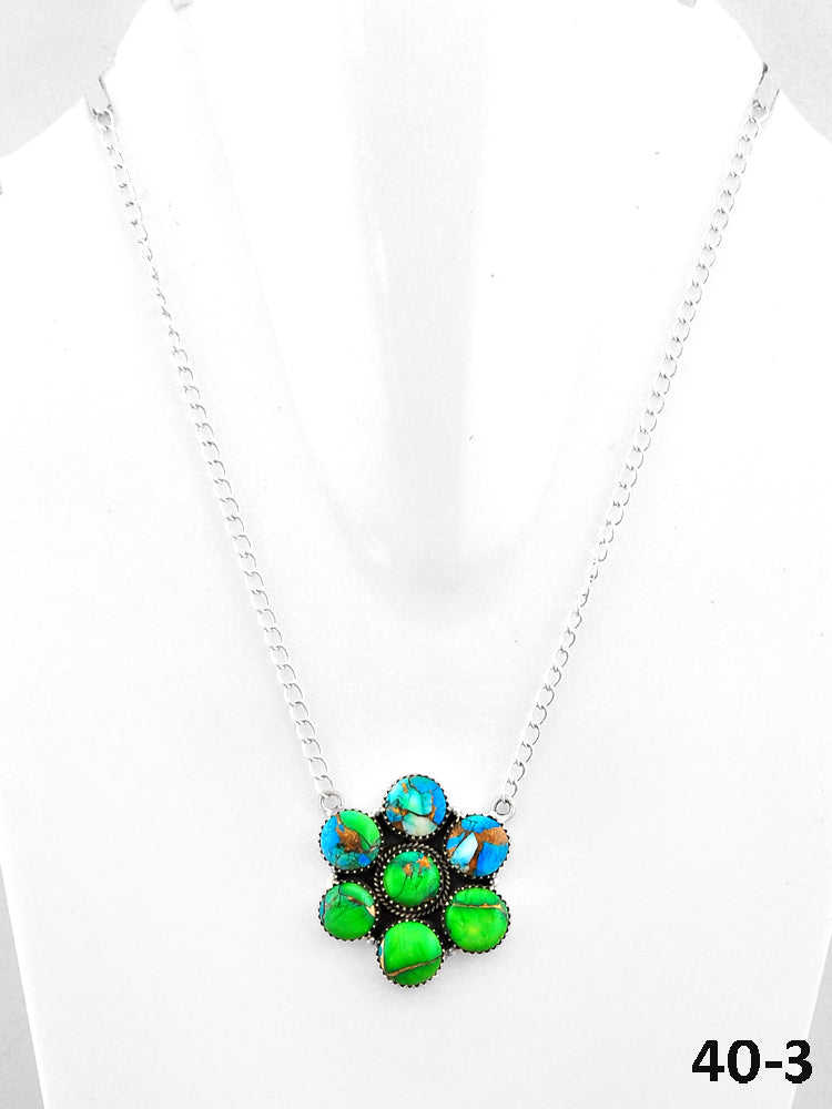 Southwest Handmade Peacock Dahlia & Sterling Silver Necklace
