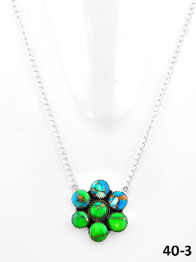 Southwest Handmade Peacock Dahlia & Sterling Silver Necklace