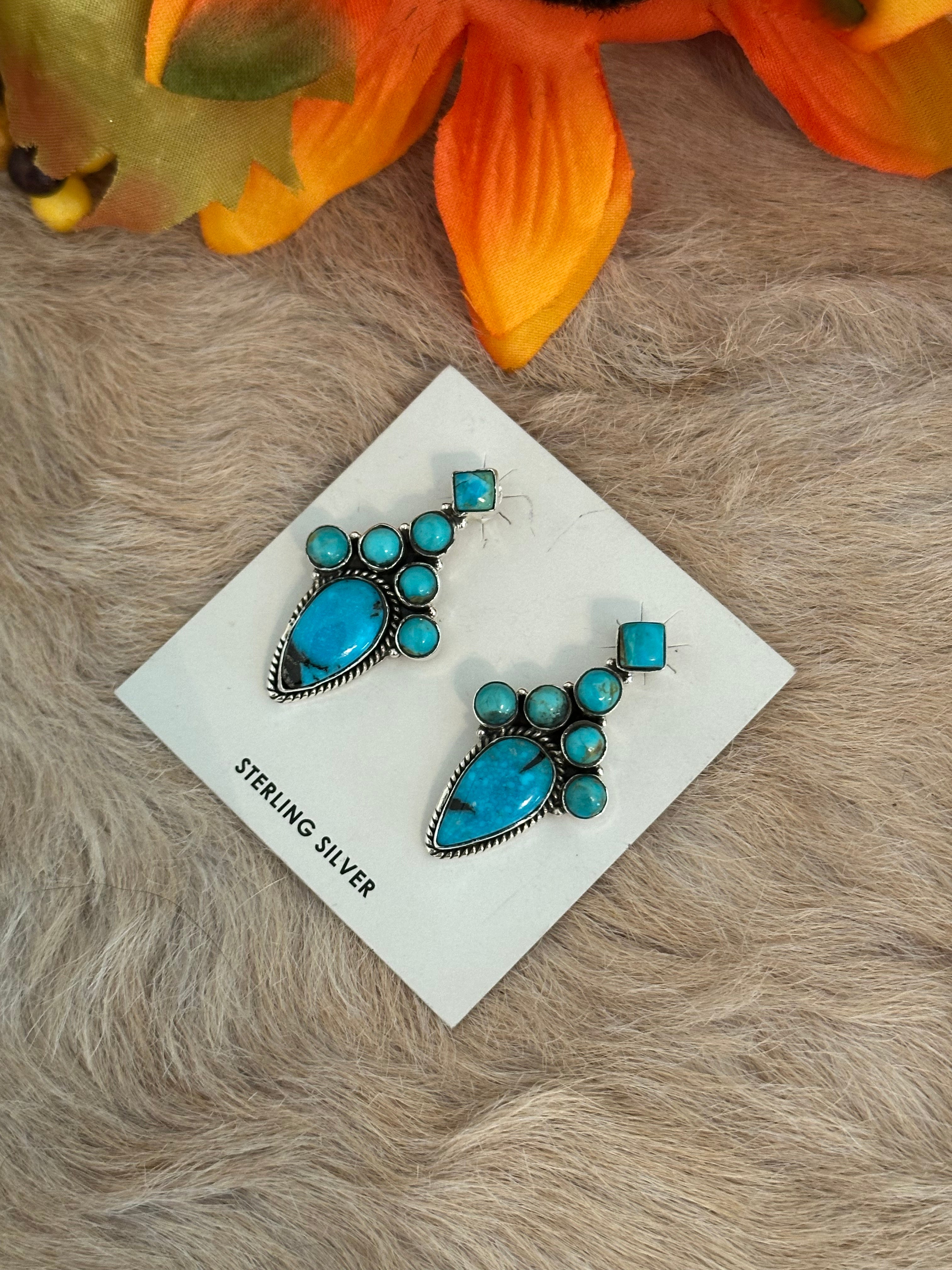 Southwest Handmade Kingman Turquoise & Sterling Silver Post Earrings