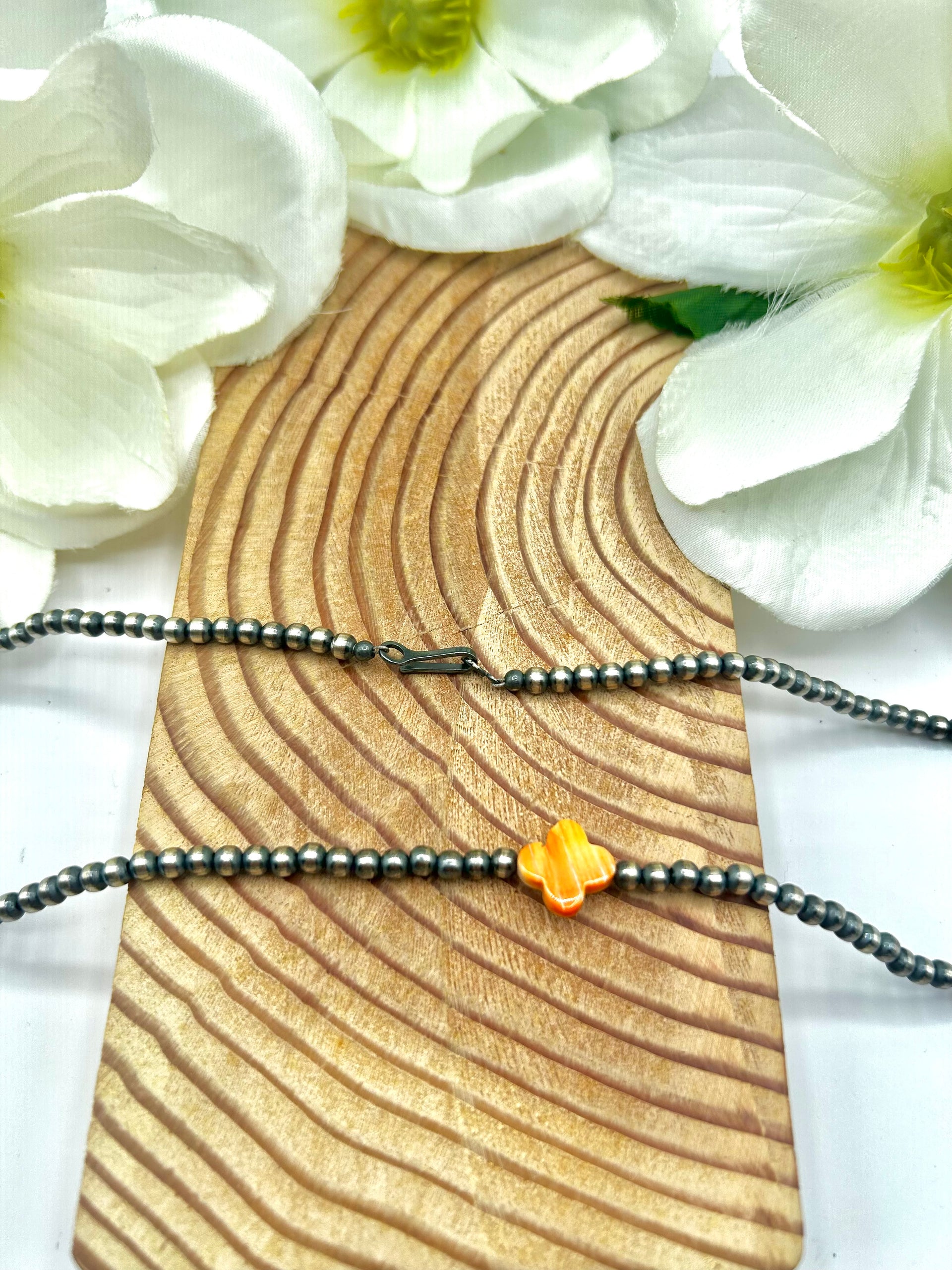 Navajo Made Strung Spiny Oyster & Sterling Silver Necklace