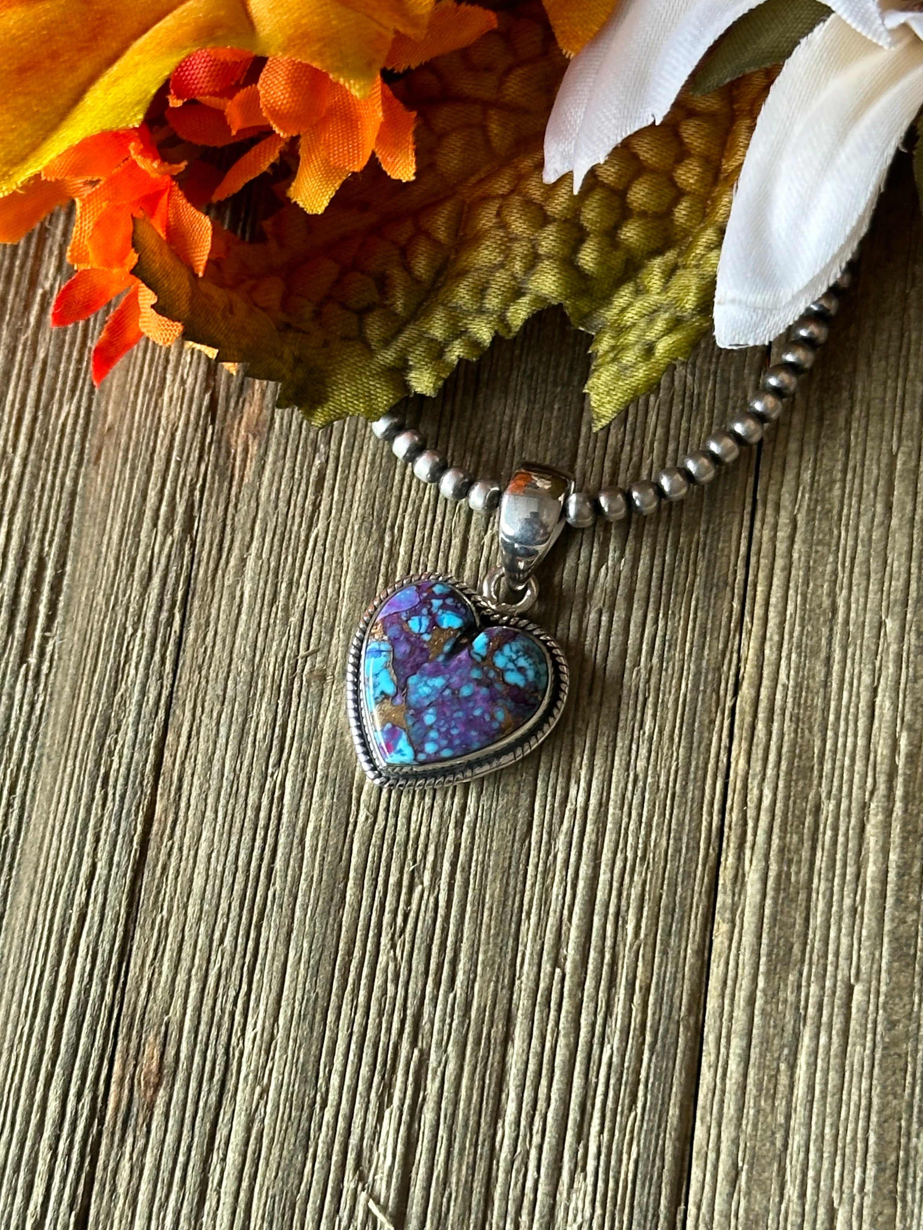 Southwest Handmade Purple Mohave Turquoise & Sterling Silver Heart Pendant