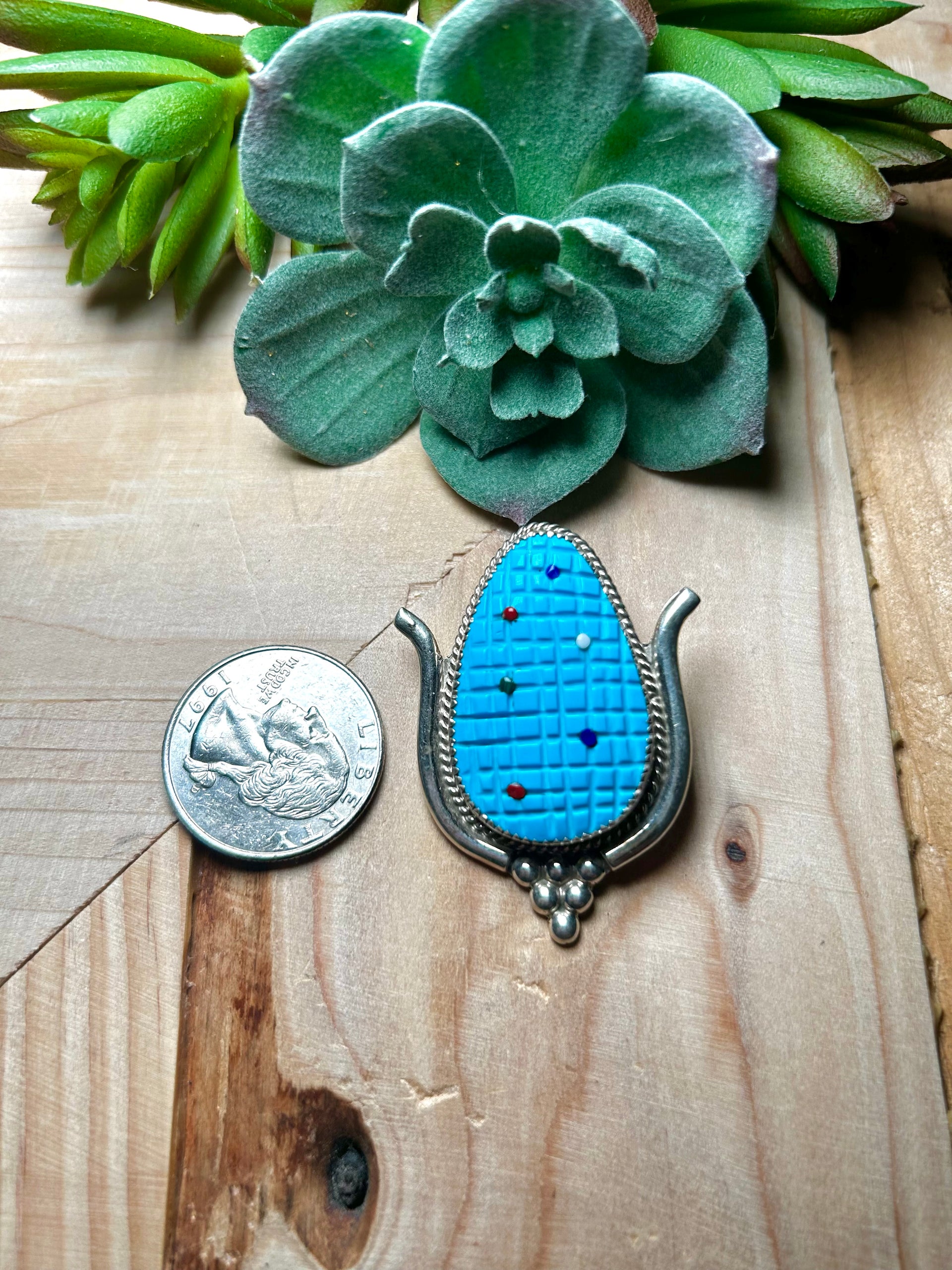 Kane Etsate Multi Stone & Sterling Silver Pin/Pendant