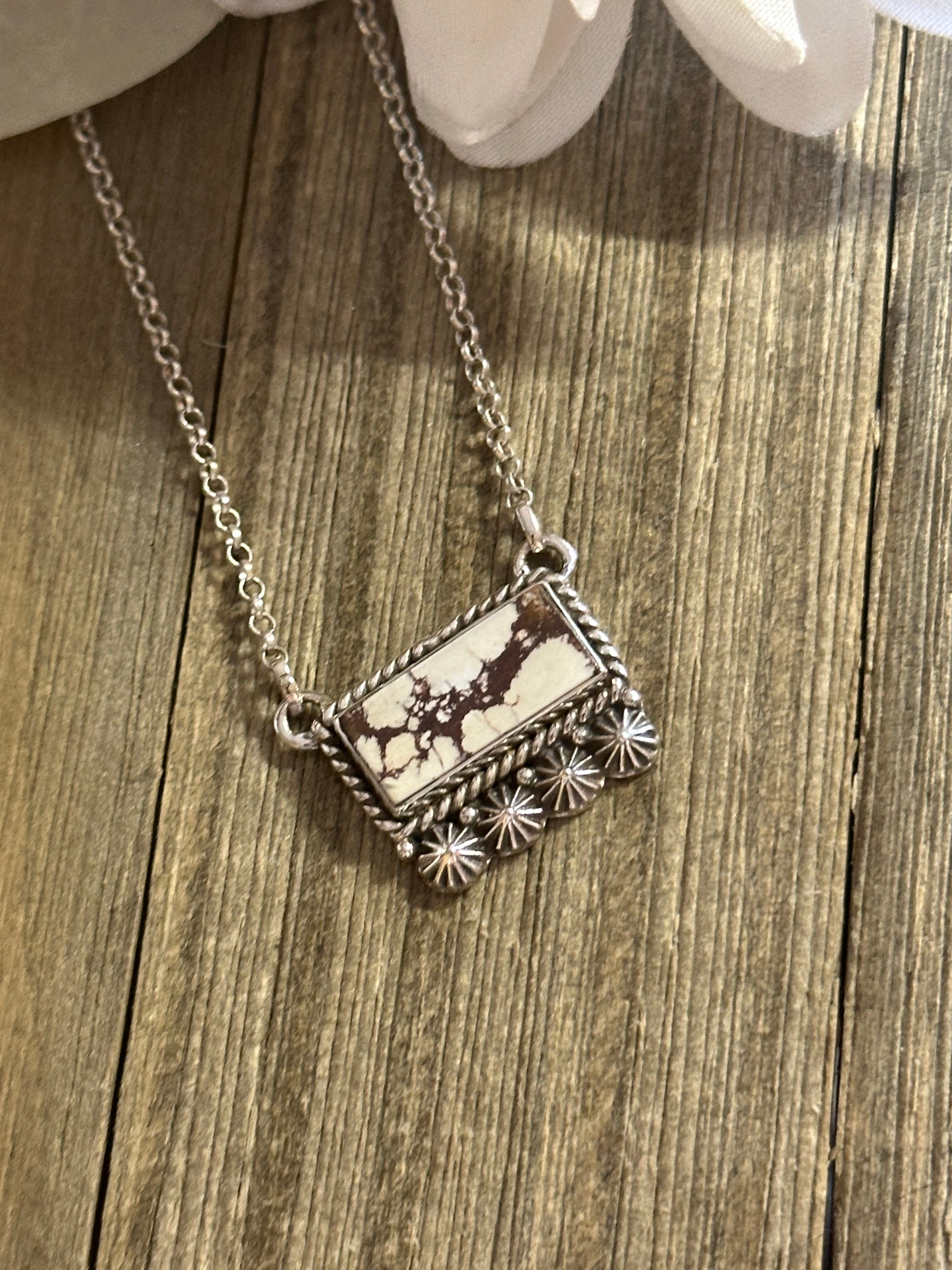 Southwest Handmade Wild Horse & Sterling Silver Bar Necklace