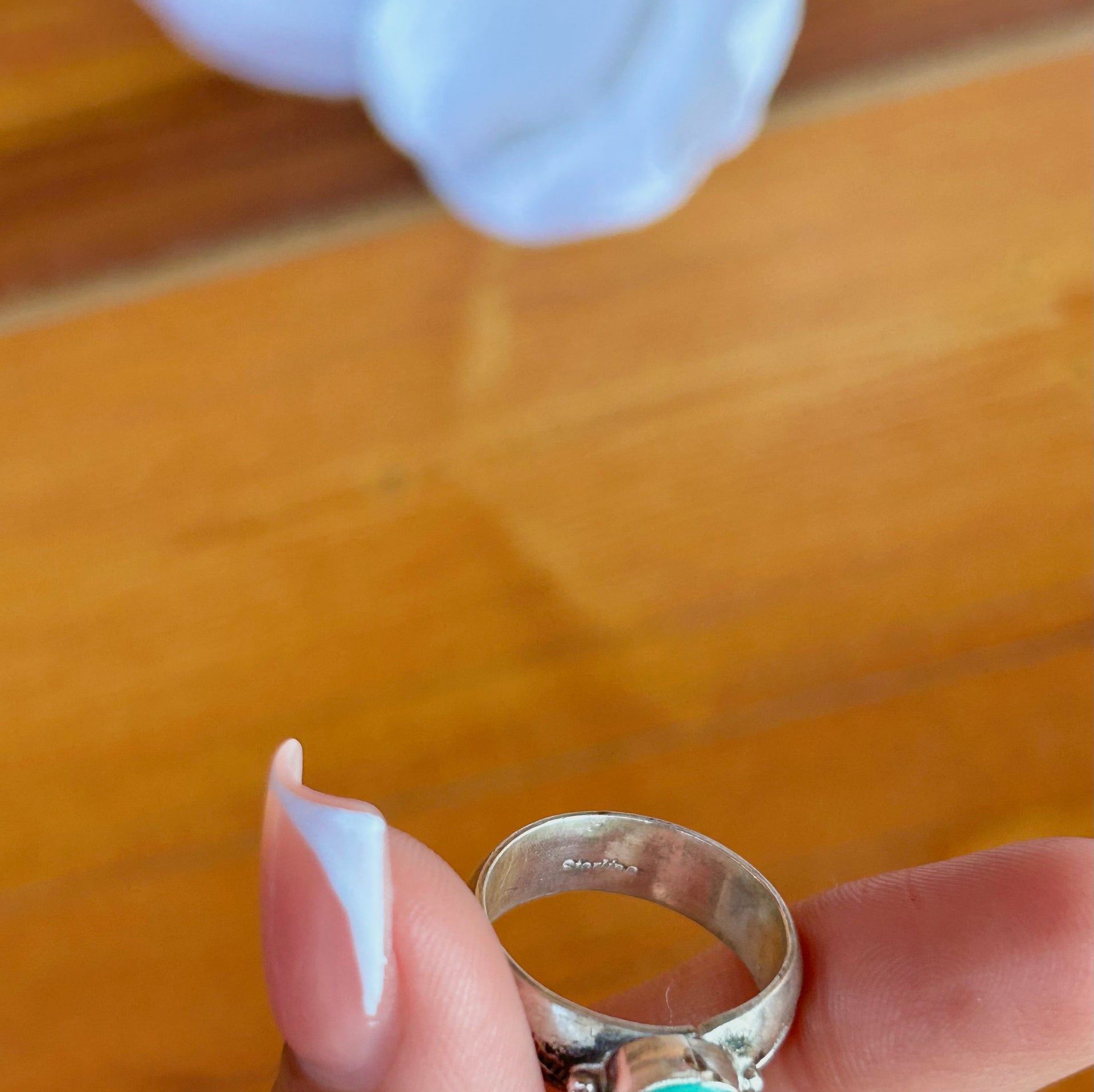 Navajo Made Kingman Turquoise & Sterling Silver Ring Size 7