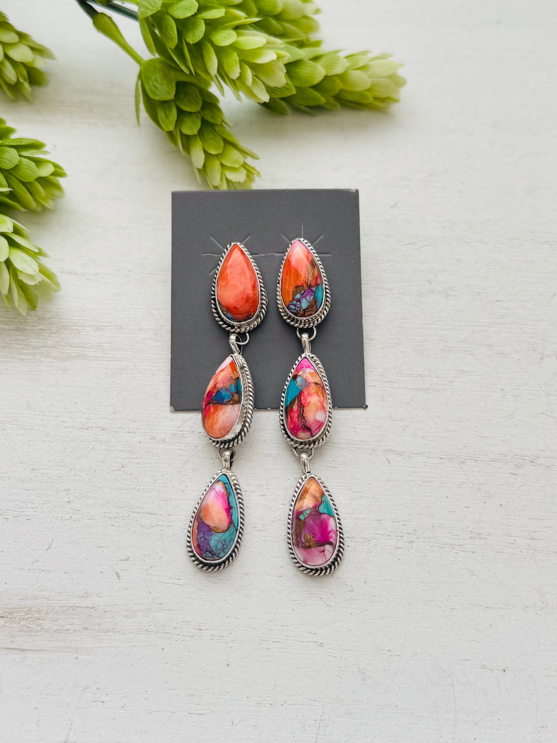 Navajo Made Pink Mohave Turquoise & Sterling Silver Post Earrings