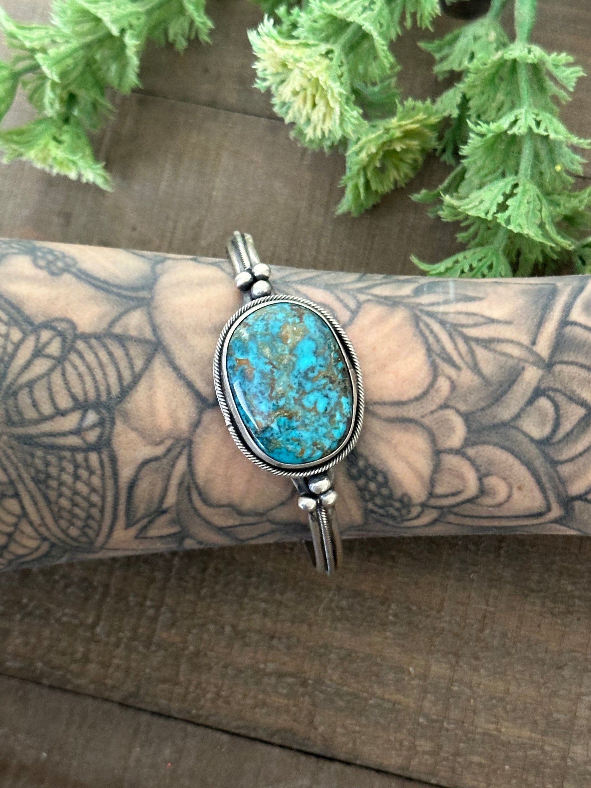 Navajo Made Kingman Turquoise & Sterling Silver Cuff Bracelet