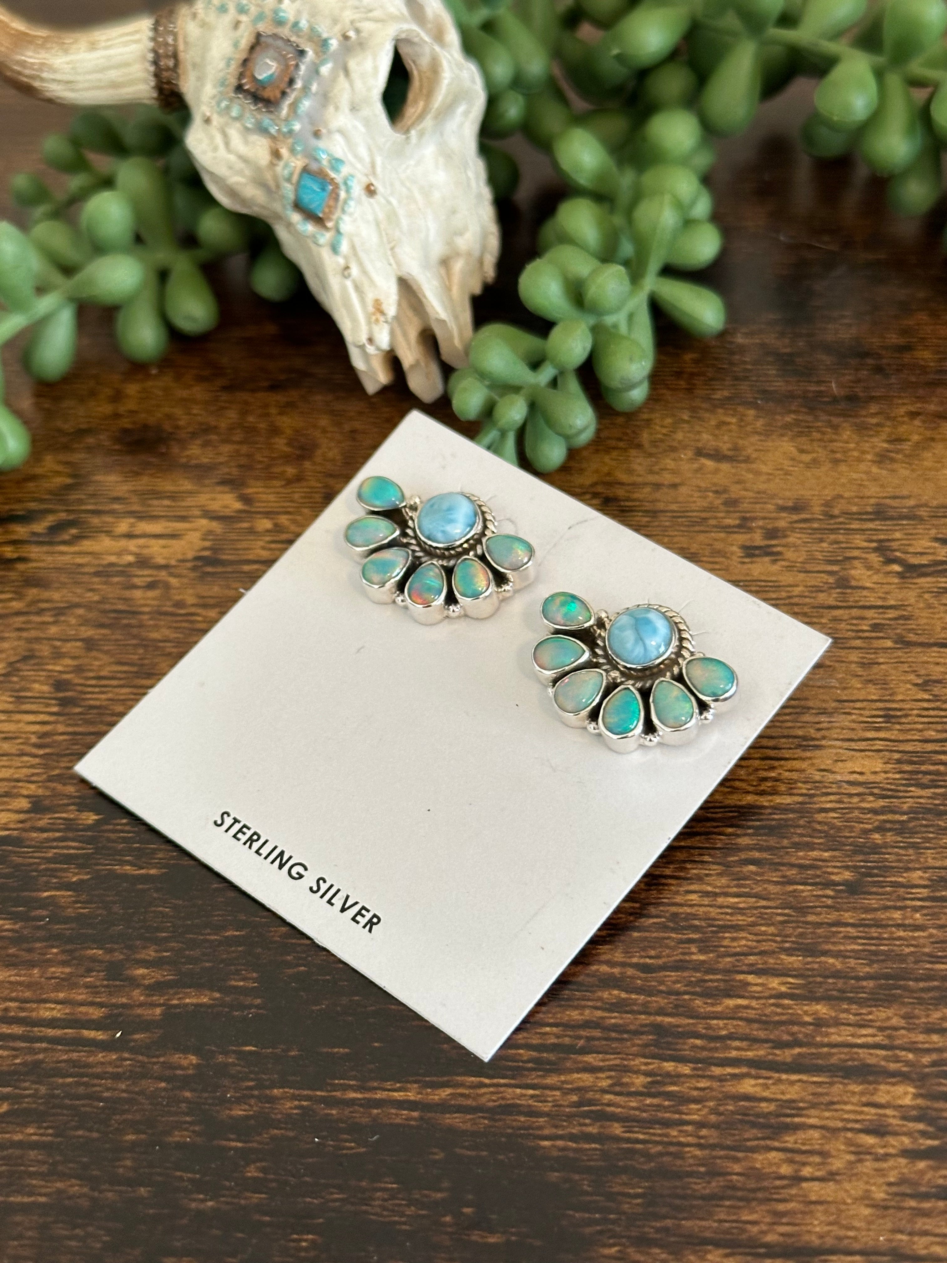 Southwest Handmade Multi Stone & Sterling Silver Post Earrings