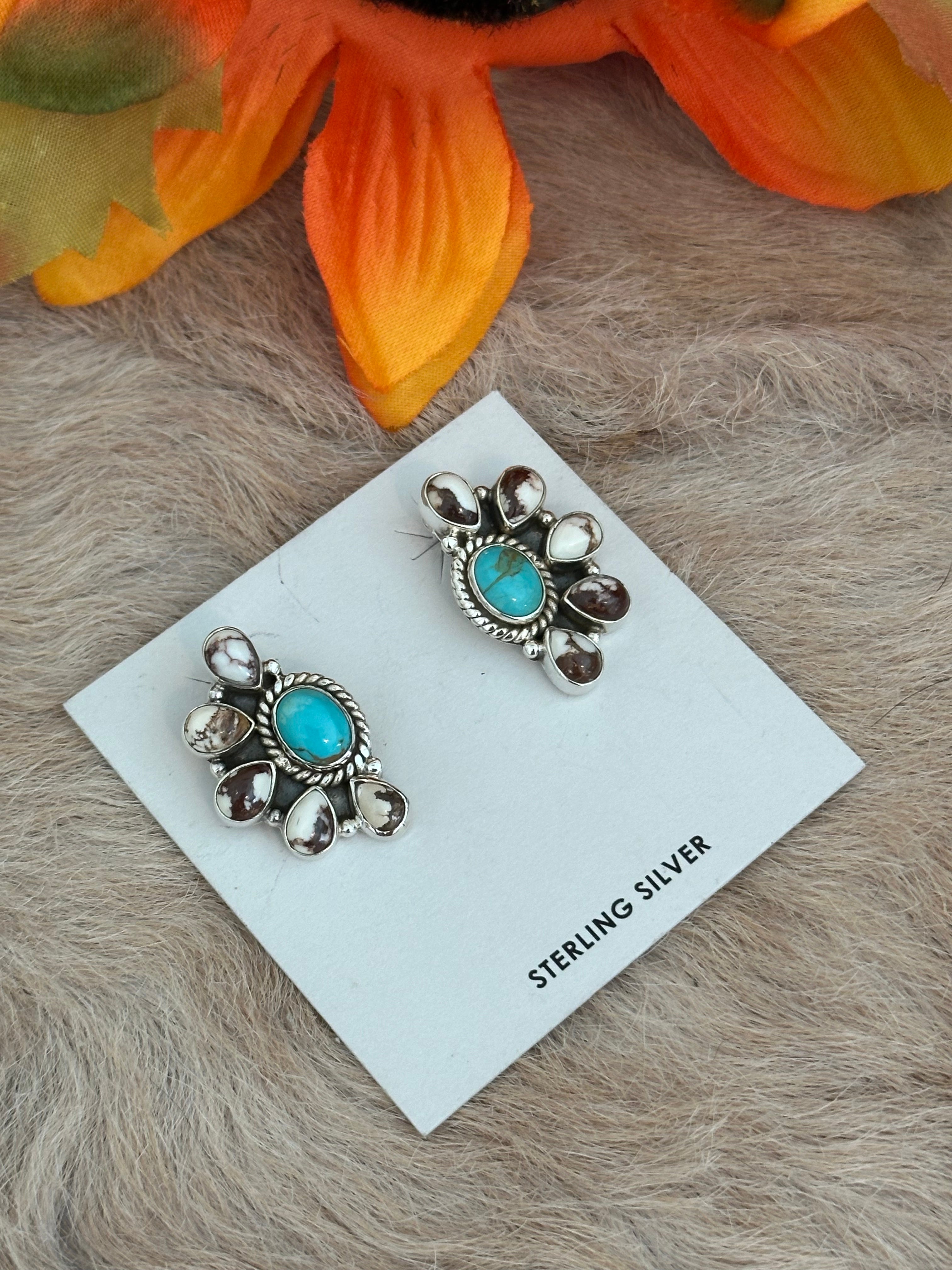 Southwest Handmade Multi Stone & Sterling Silver Post Earrings