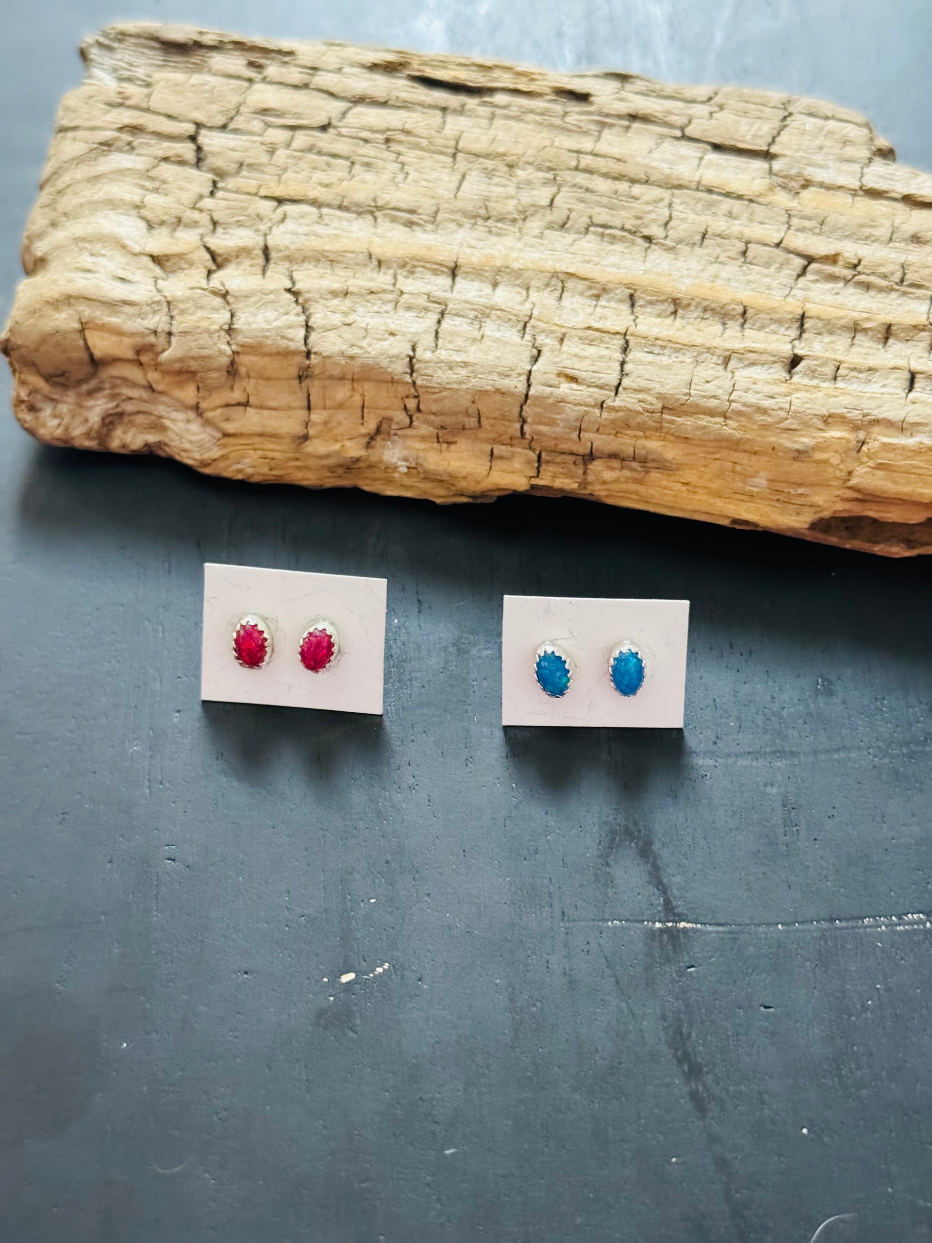 Navajo Made Opal & Sterling Silver Post Earrings