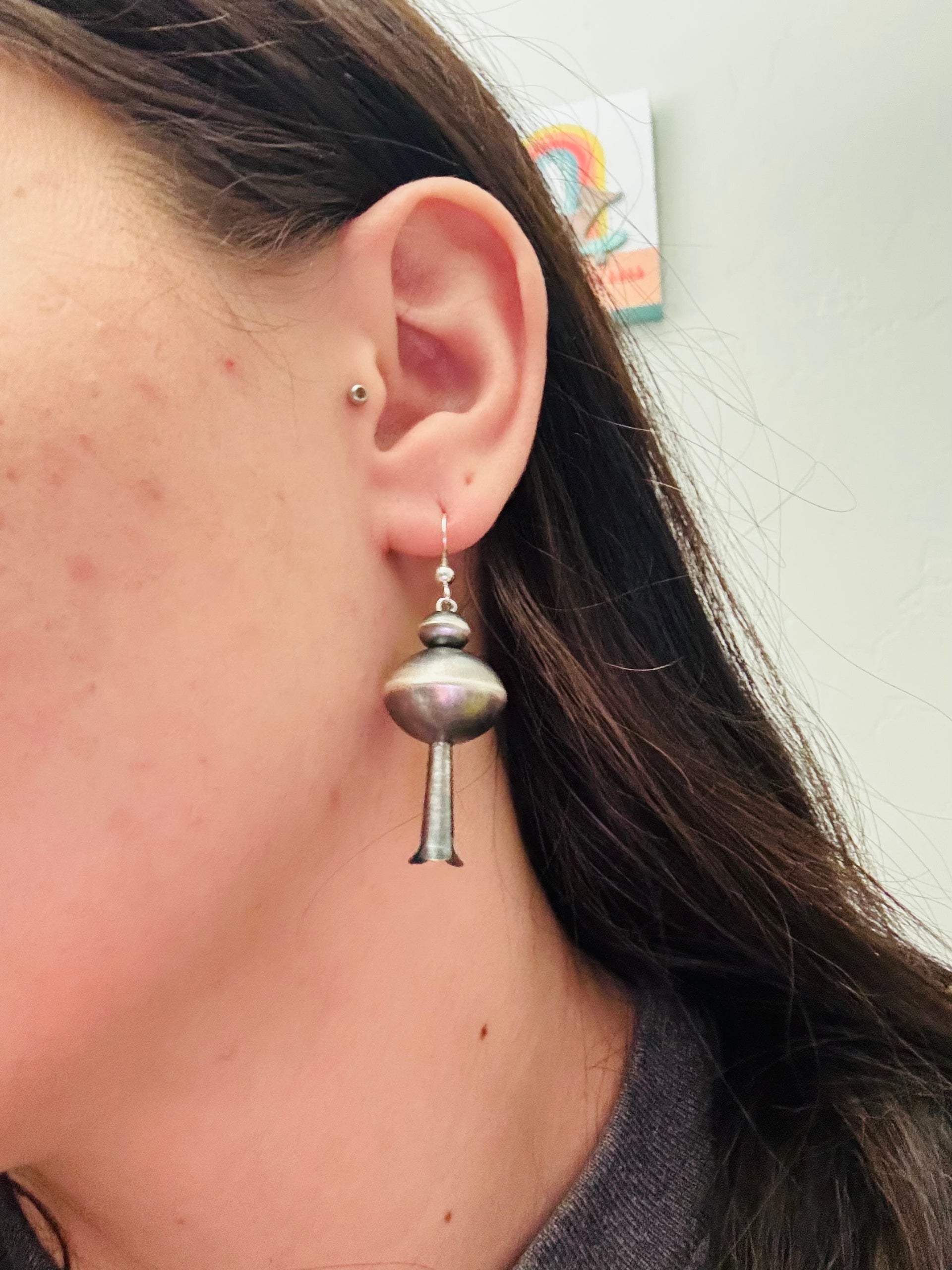 Navajo Made Sterling Silver Blossom Dangle Earrings