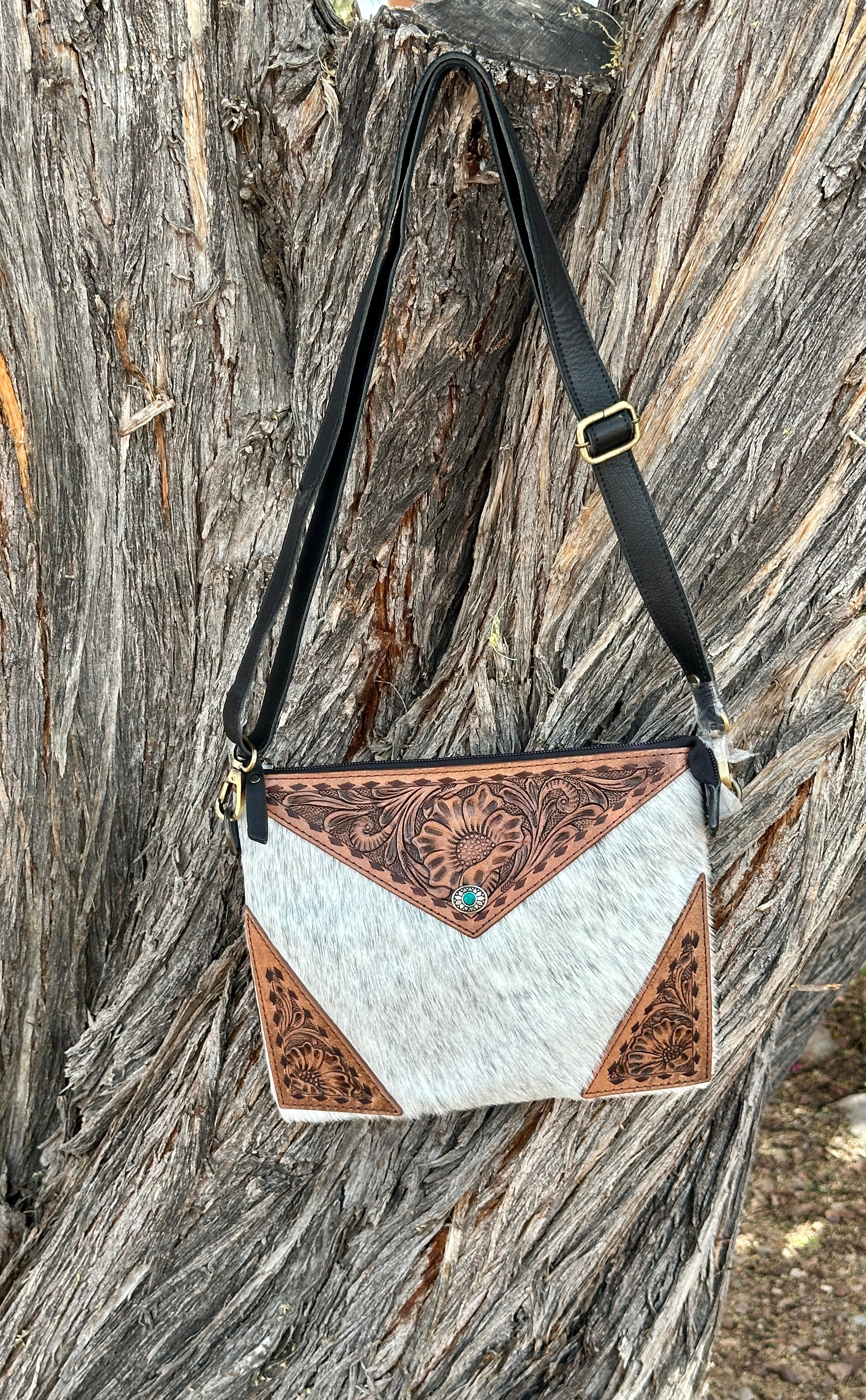 Genuine Tooled Leather & Cowhide Purse