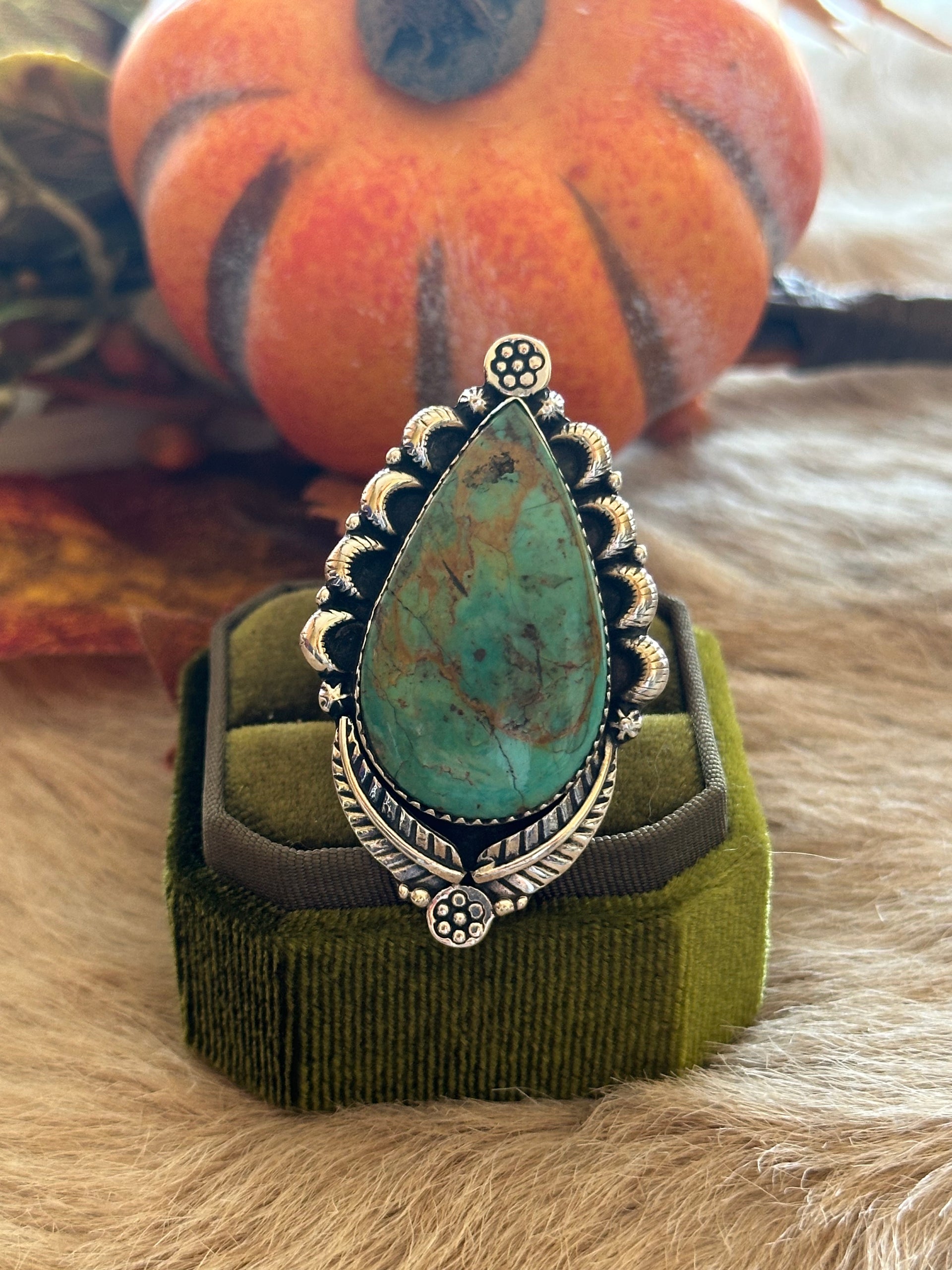 Southwest Handmade #8 Turquoise & Sterling Silver Adjustable Ring