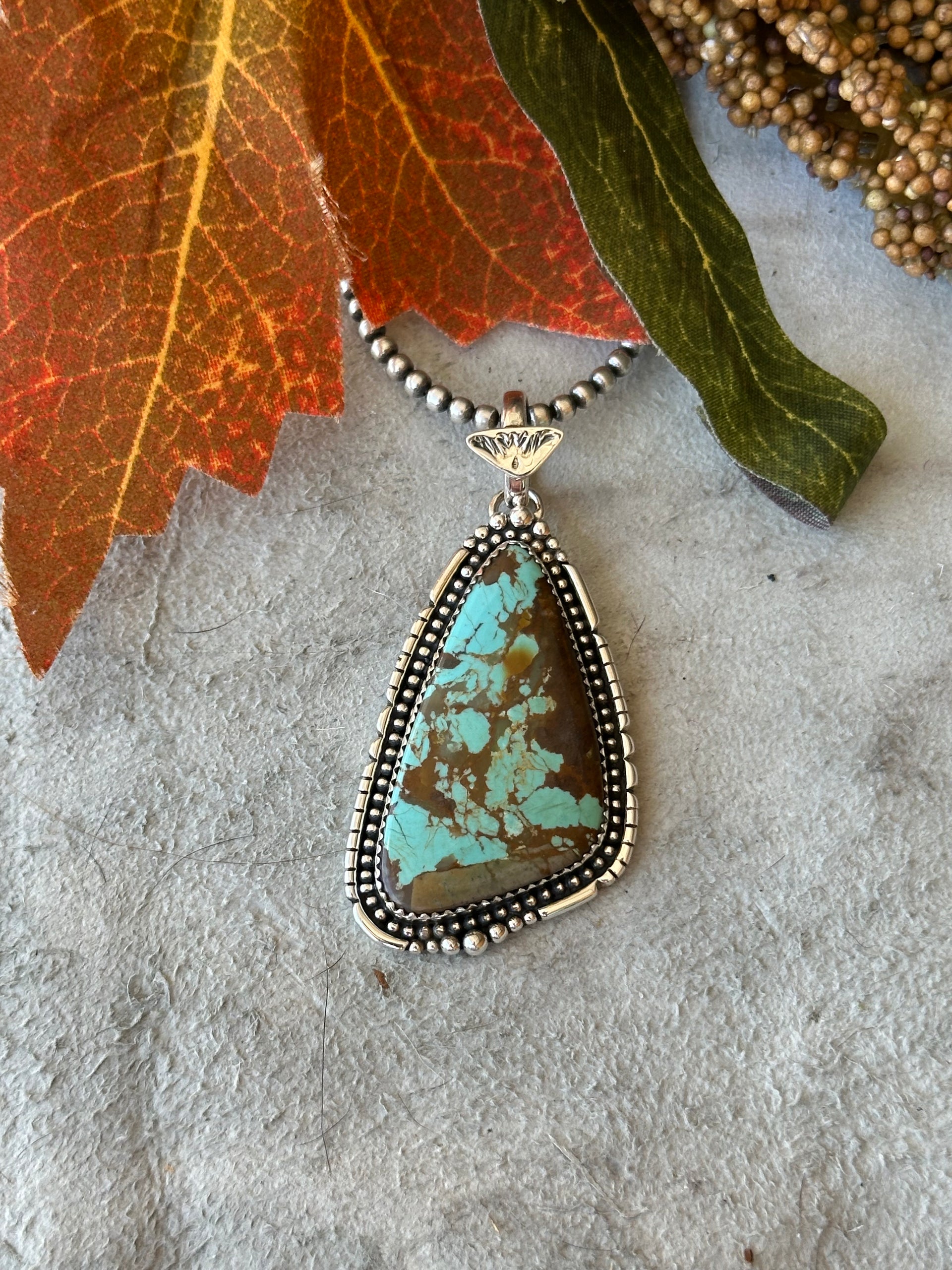 Southwest Handmade #8 Turquoise & Sterling Silver Pendant