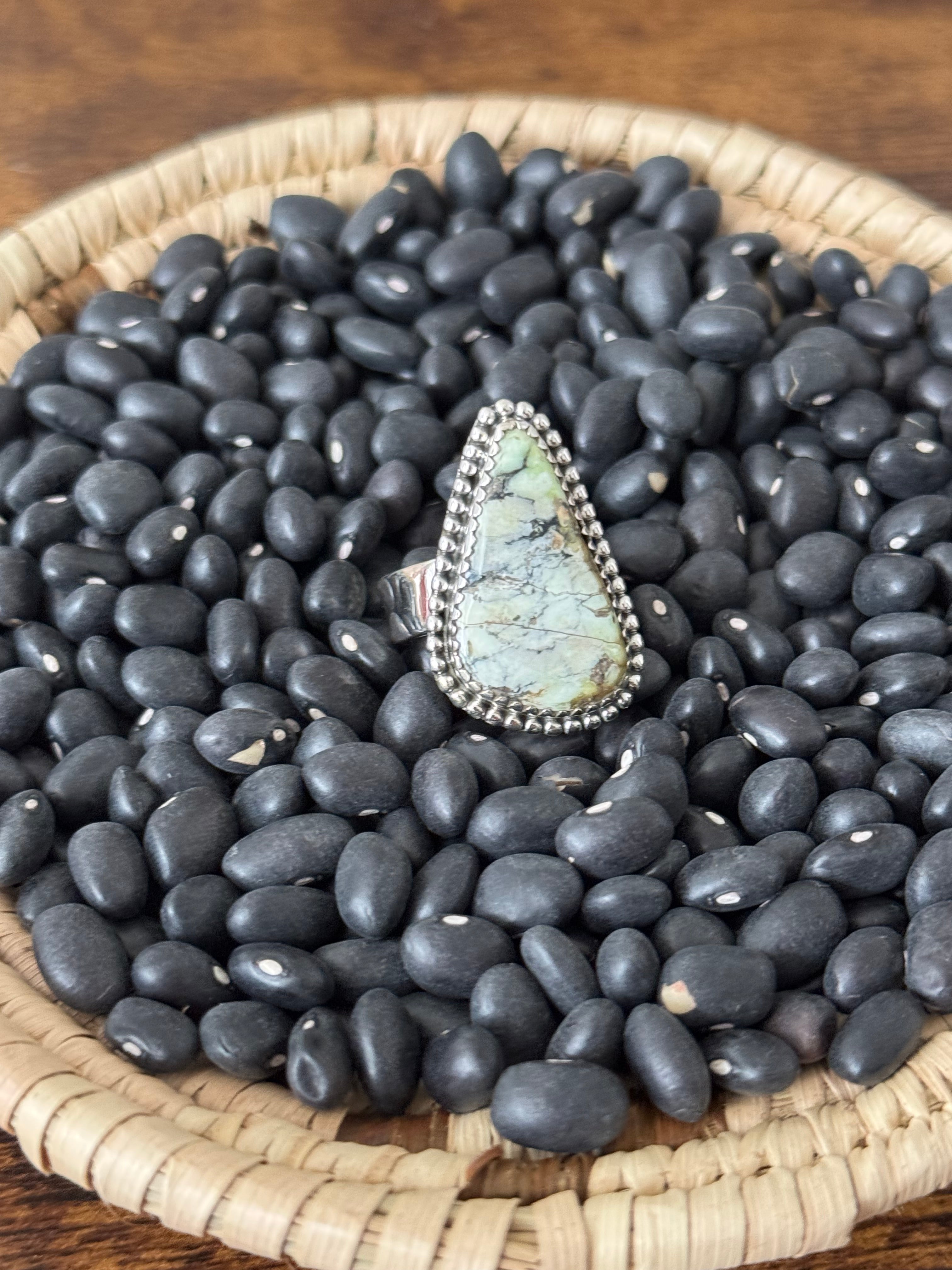 Southwest Handmade Paloma Variscite & Sterling Silver Adjustable Ring