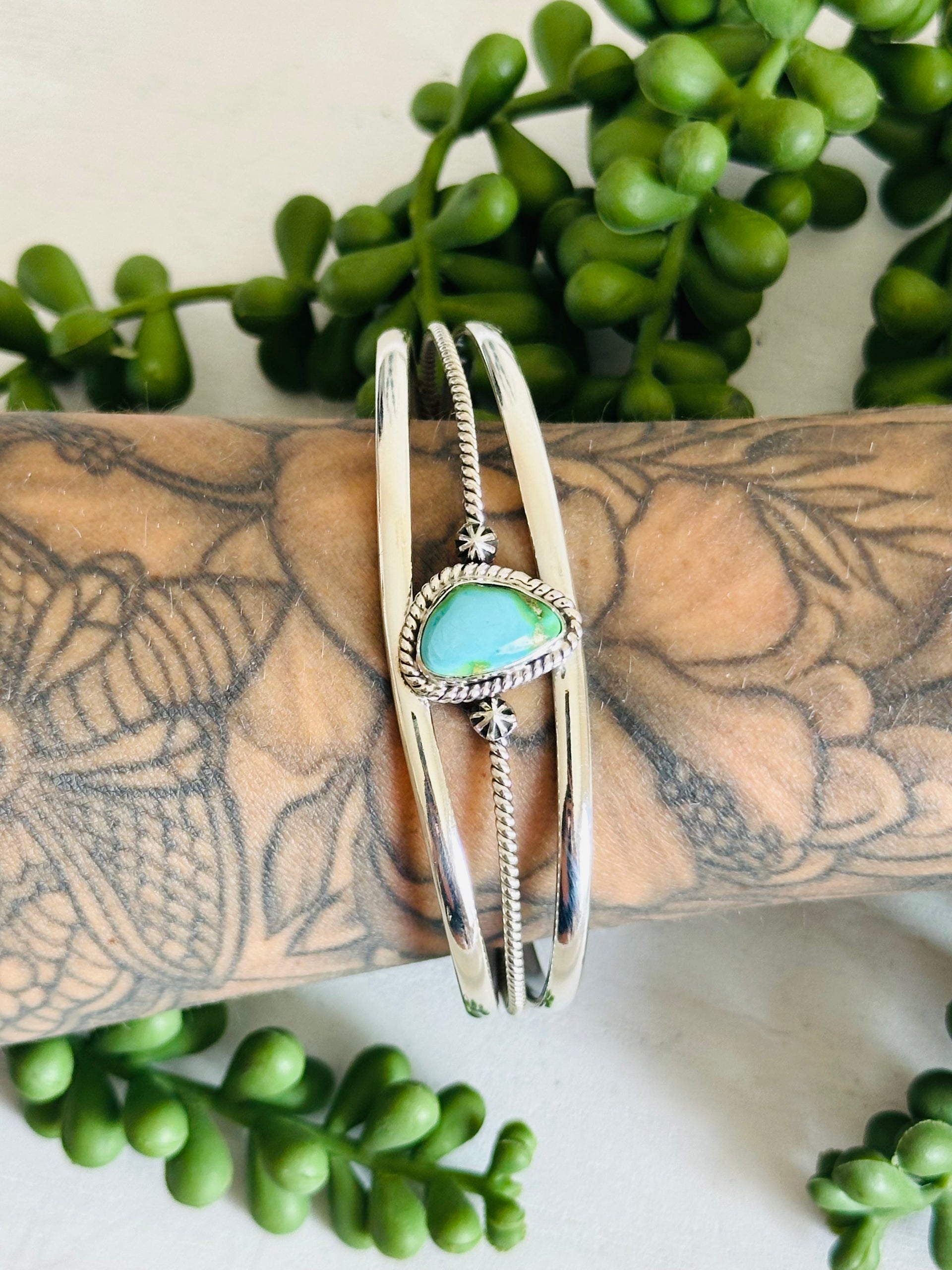 Southwest Made Sonoran Gold Turquoise & Sterling Silver Cuff Bracelet