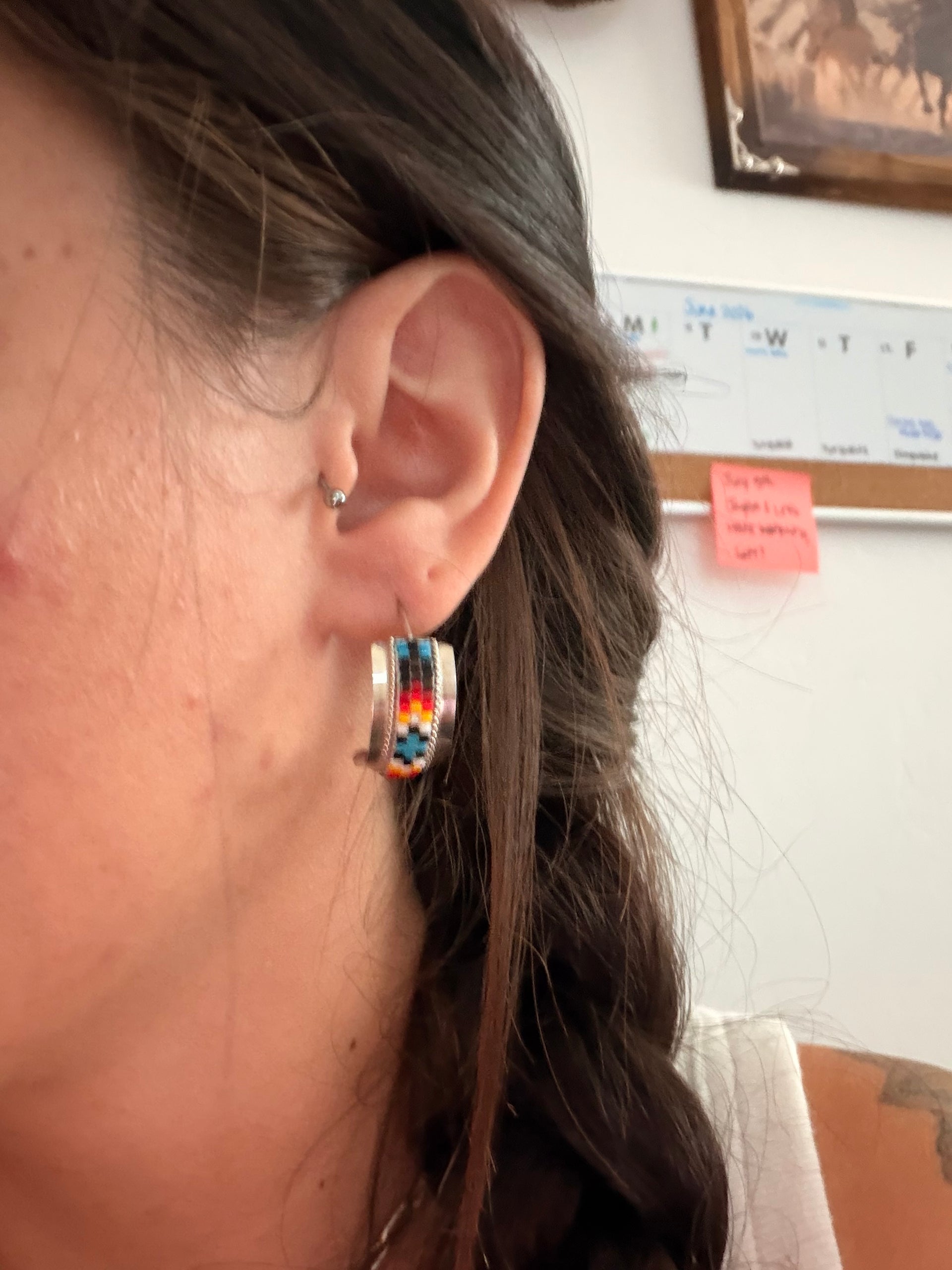 Lucille Ramone Beaded Sterling Silver Hoop Post Earrings