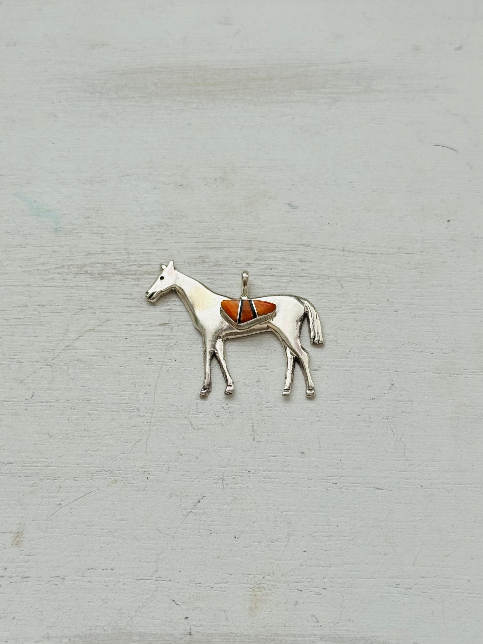 Joe Martinez Multi Stone & Sterling Silver Inlay Horse Pendant