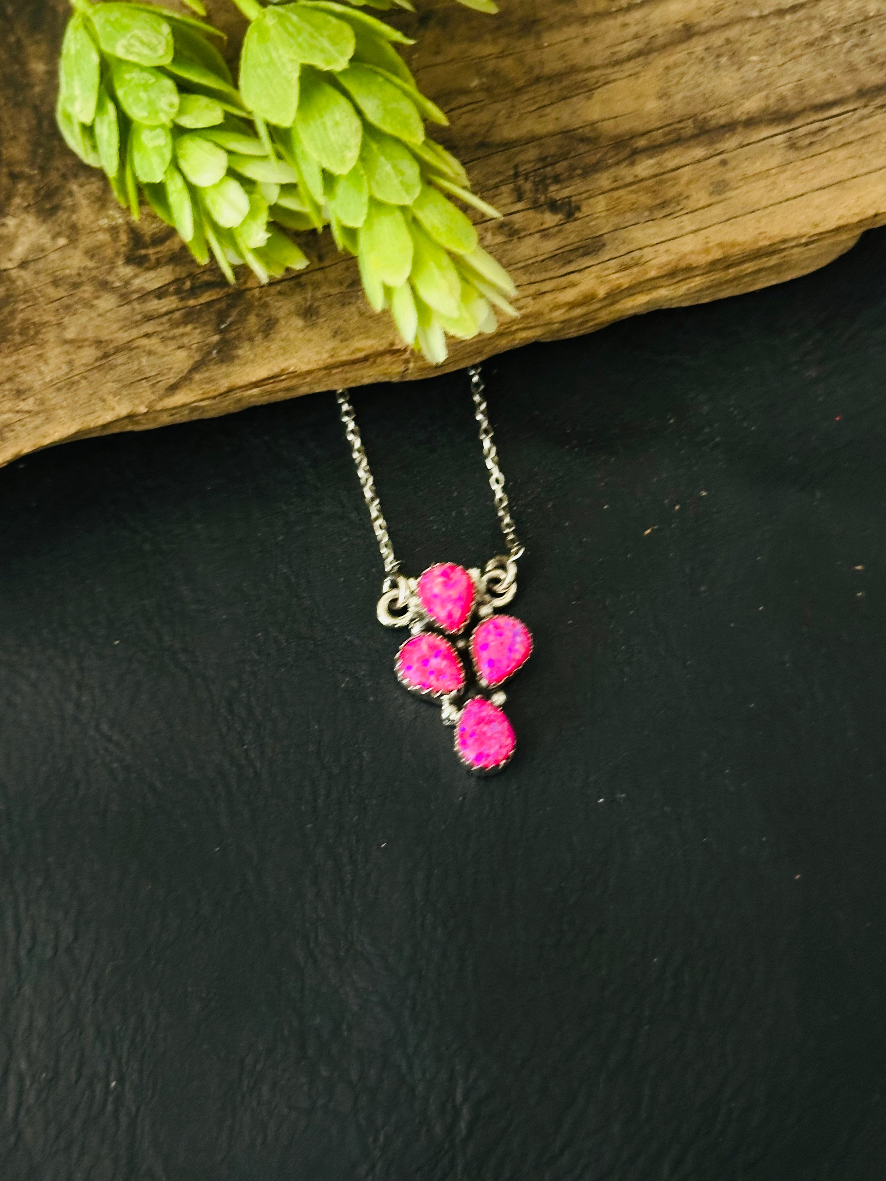 Southwest Handmade Pink Opal & Sterling Silver Cluster Necklace