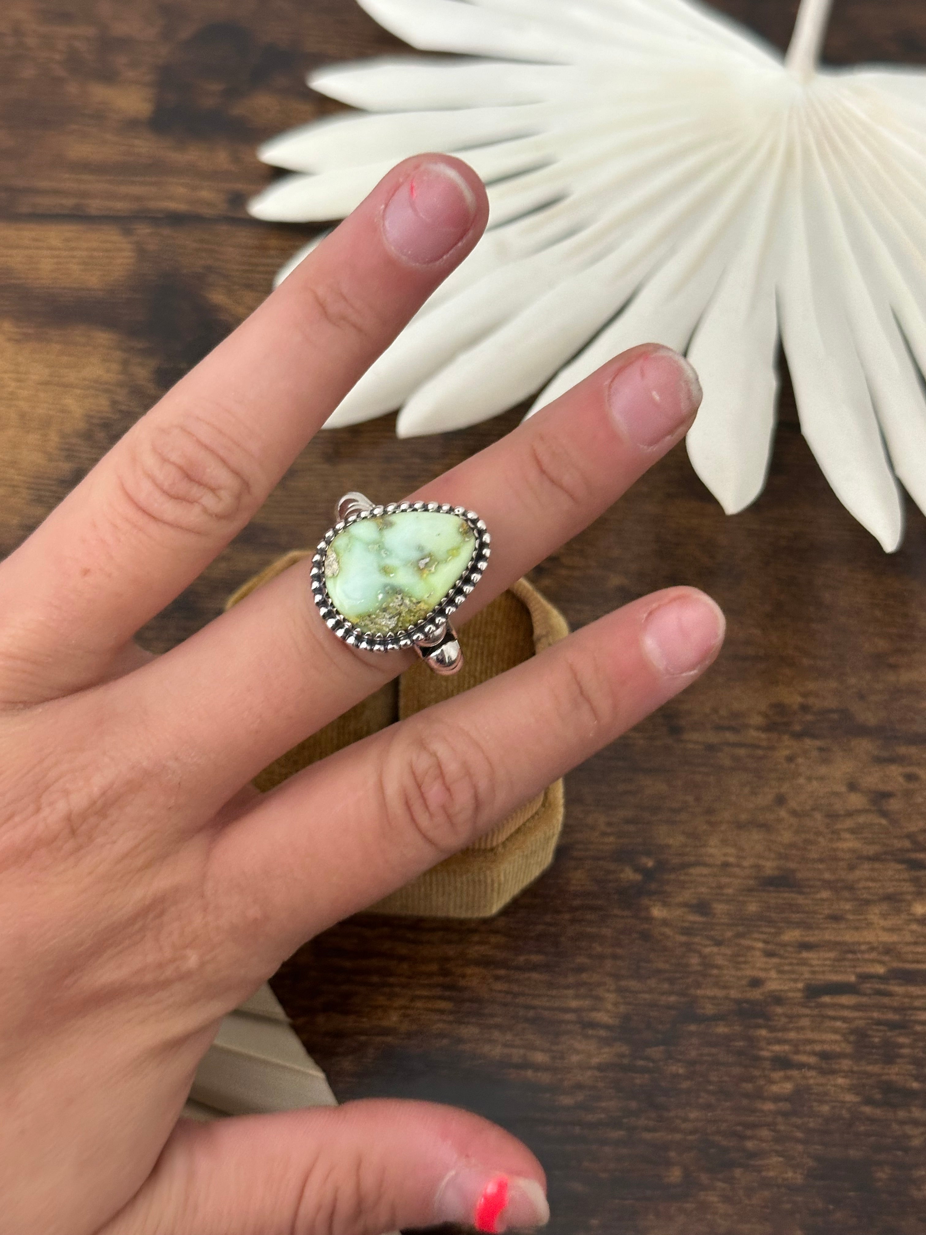 Southwest Handmade Palomino Variscite & Sterling Silver Adjustable Ring