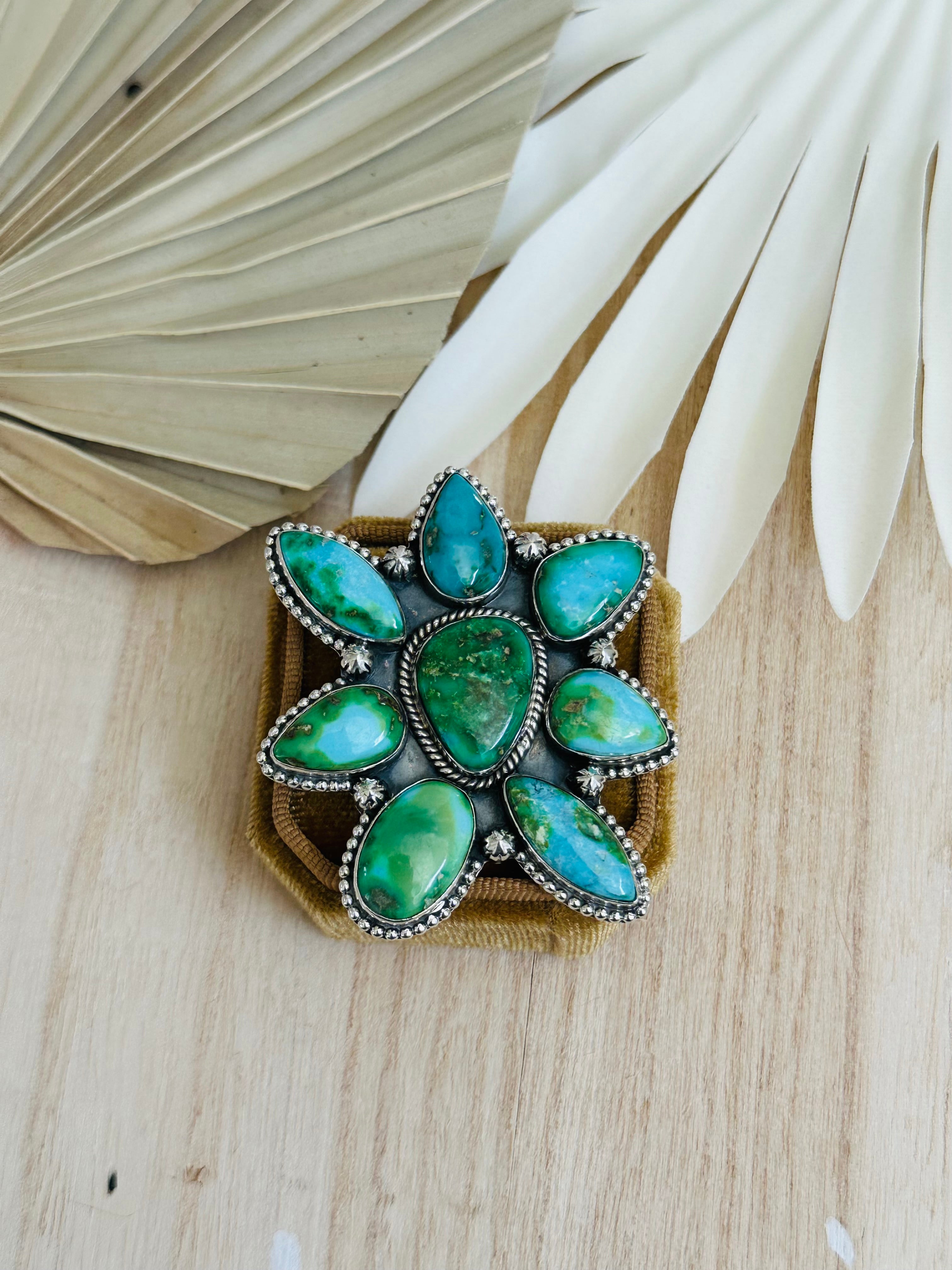 Southwest Handmade Sonoran Mountain Turquoise & Sterling Silver Adjustable Cluster Ring