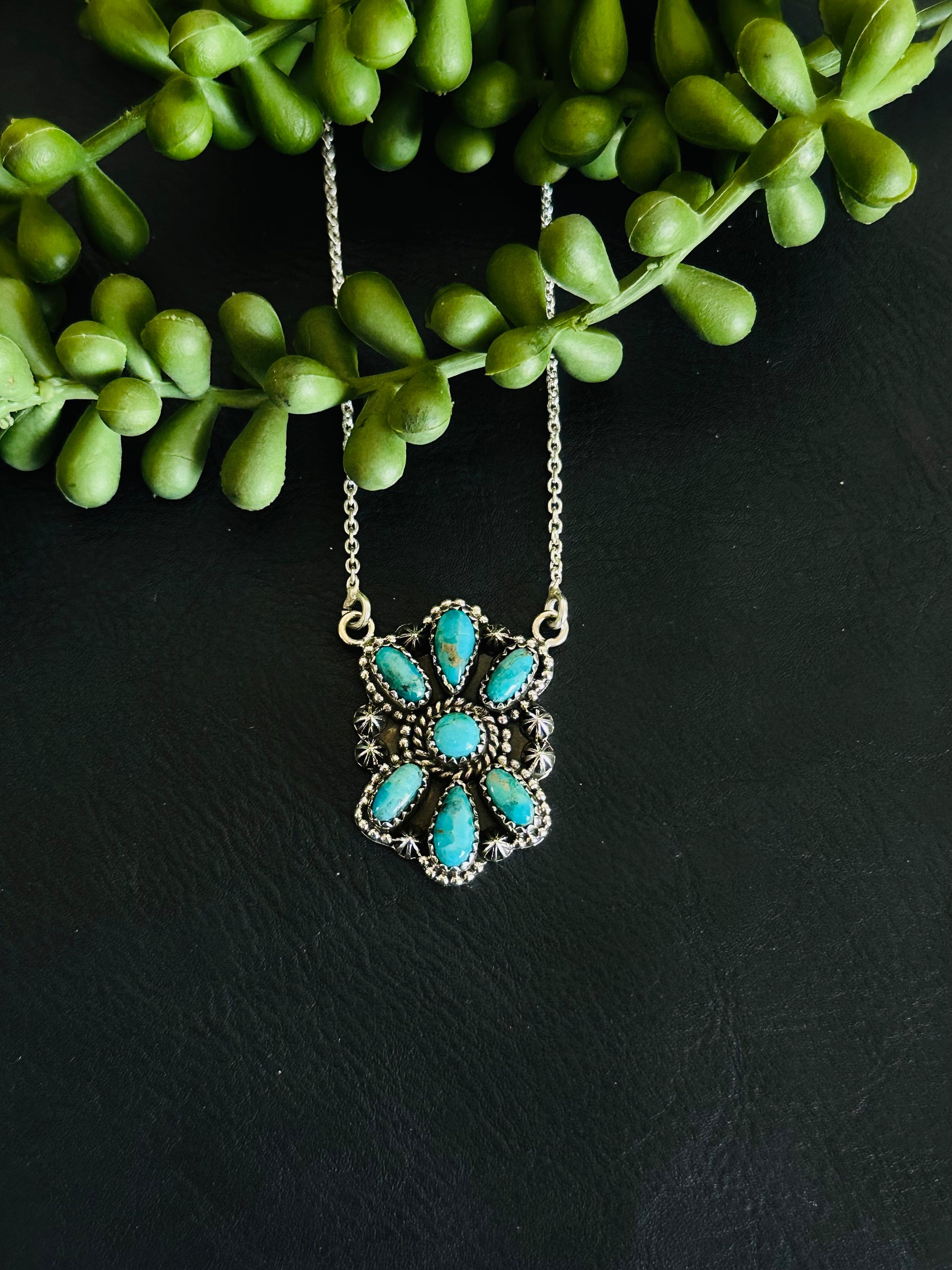 TTD “Sky Cascade” Kingman Turquoise & Sterling Silver Cluster Necklace