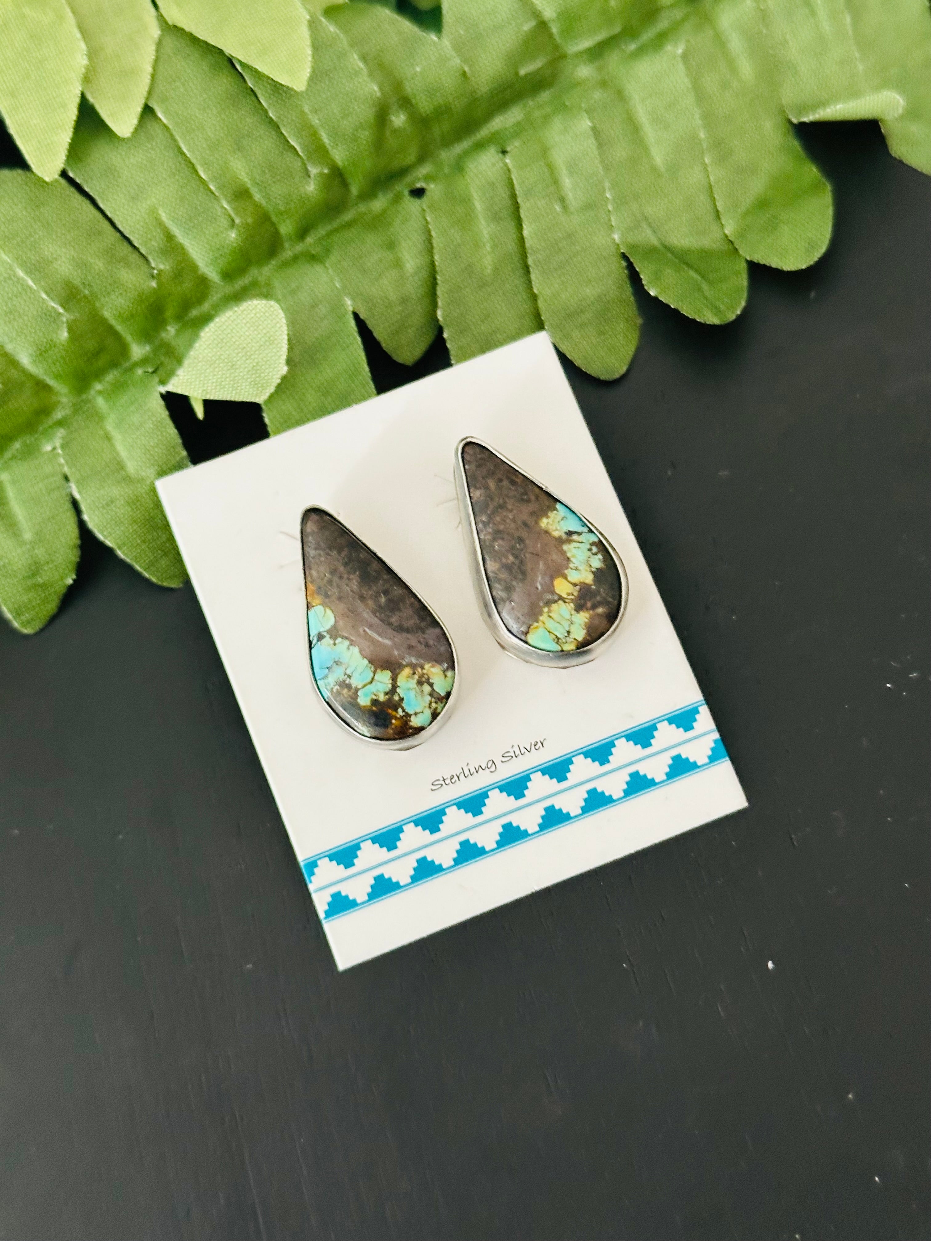 Pete Skeets Black Jack Turquoise & Sterling Silver Post Earrings