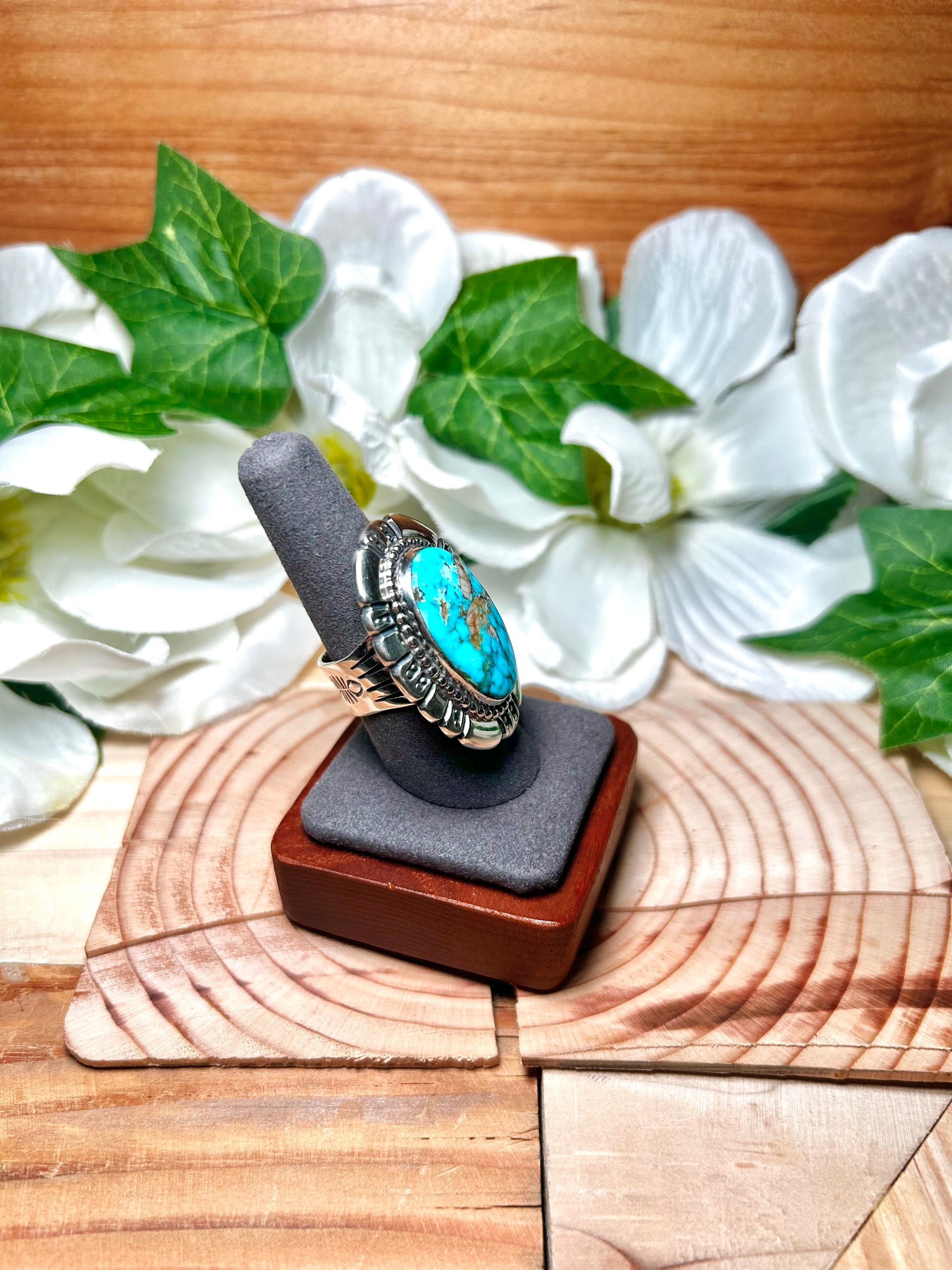 Navajo Made Royston Turquoise & Sterling Silver Ring Size 8.5