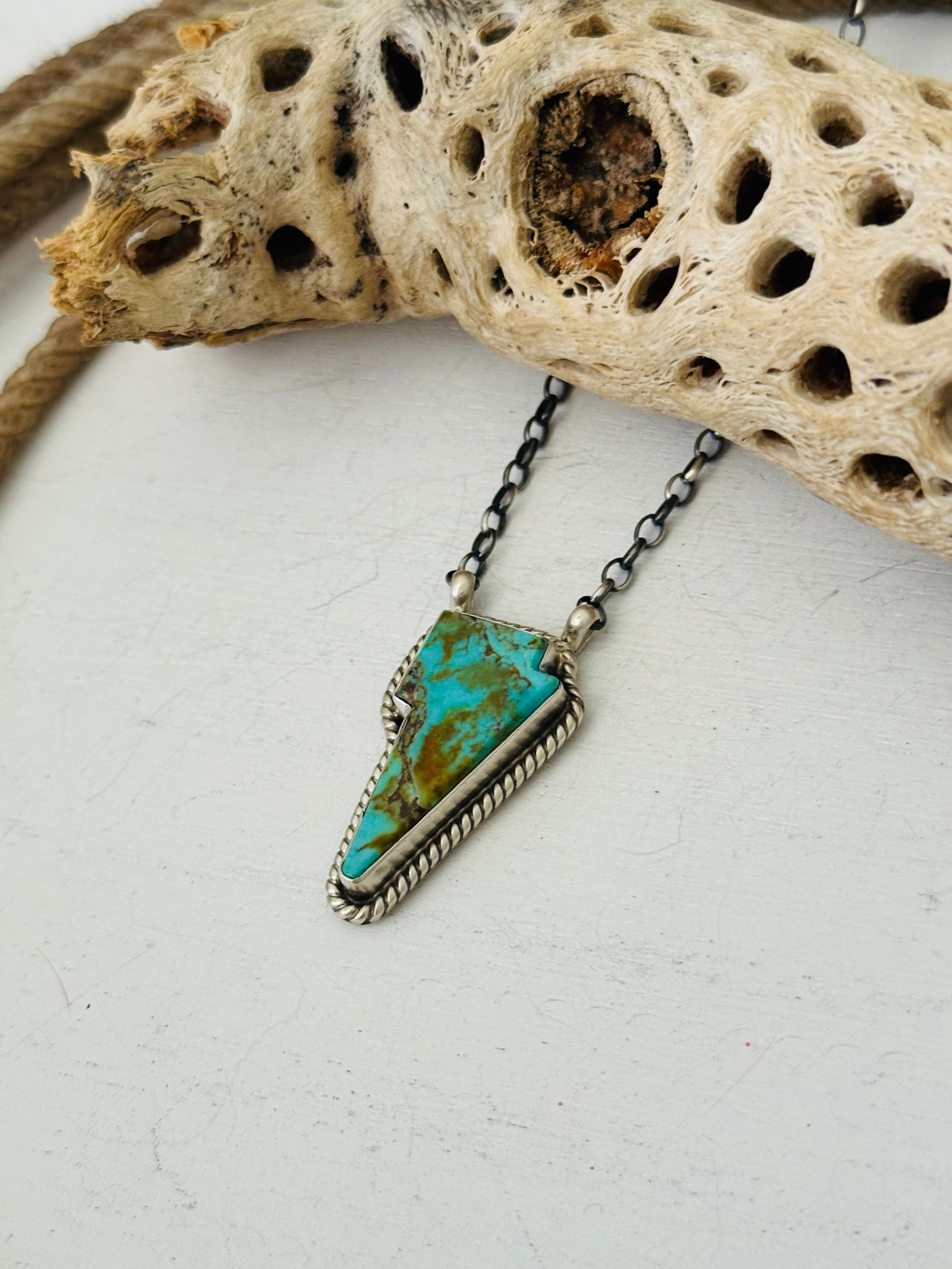 Donovan Skeets Kingman Turquoise & Sterling Silver Lightning Bolt Necklace